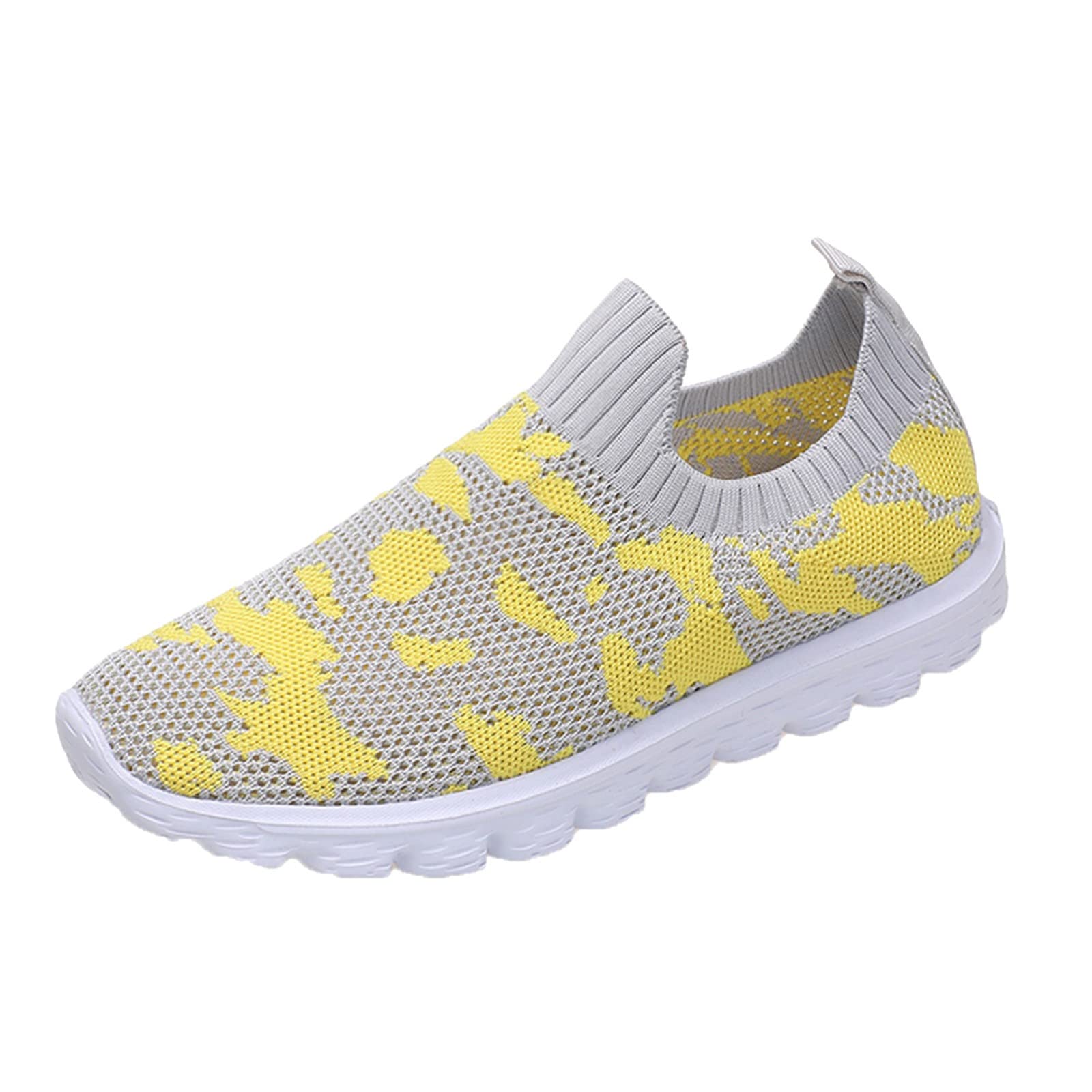 RUIY Women's Fashion Sneakers - Breathable Mesh Summer Slip-On Shoes with Stripes, Comfortable Casual Walking Shoes in Yellow | Perfect for Outdoor Activities, Travel & Daily Wear