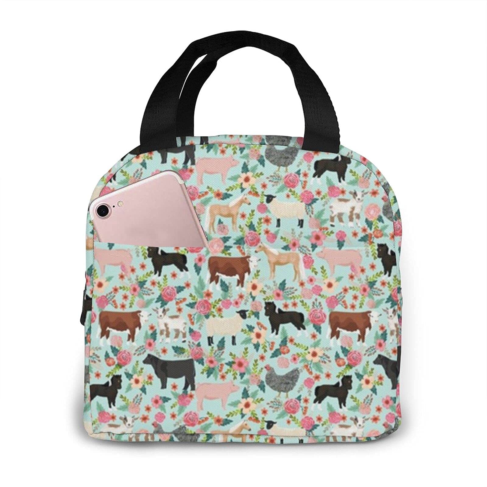 Insulated Farm Animal Lunch Bag - Cow, Sheep, Goat & Chick Design Tote for Women & Men | Perfect for School, Work & Picnics