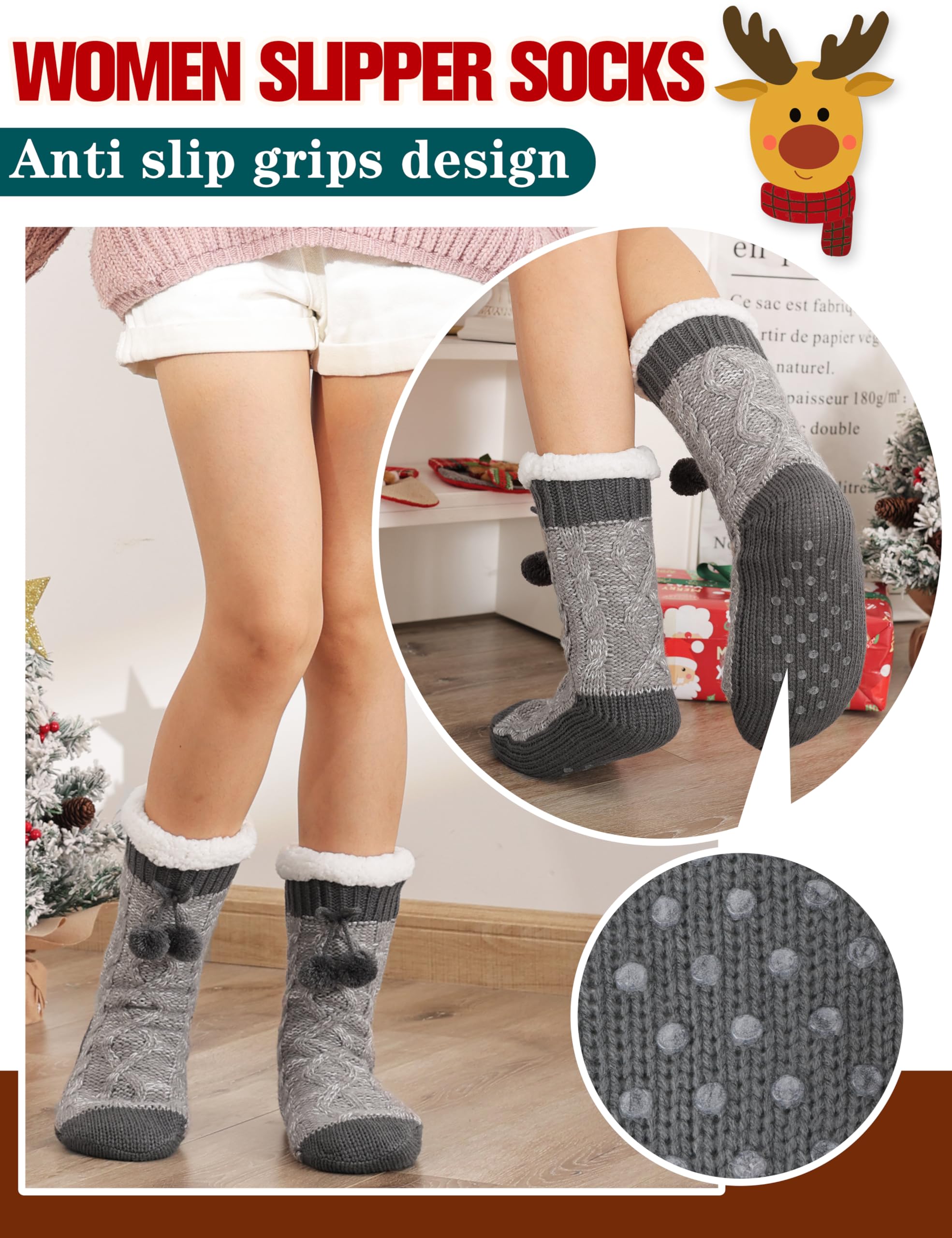 Women's Fuzzy Non-Slip Winter Slipper Socks - Warm Fleece for Home & Travel