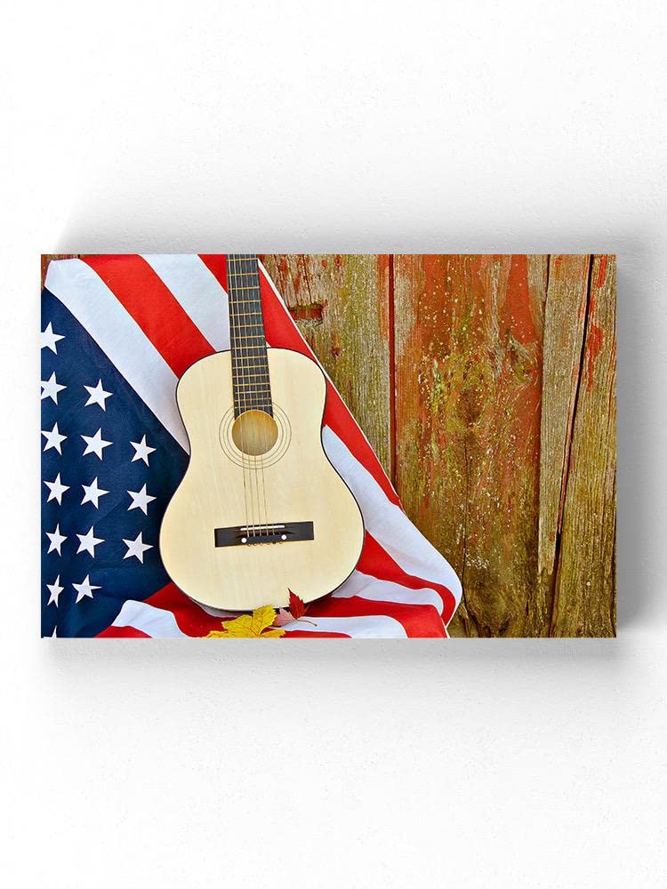American Flag Guitar Wrapped Canvas Wall Art - Patriotic Music Decor for Home, Office & Studio