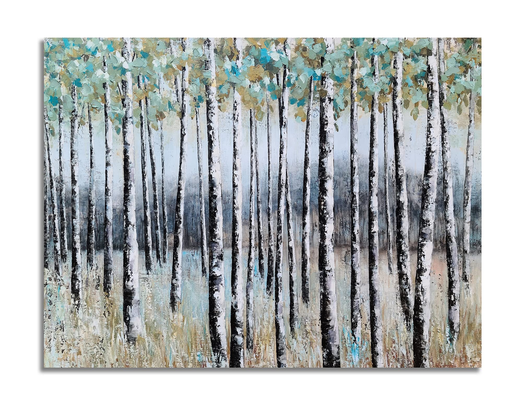 SYGALLERIER Modern Abstract Birch Tree Forest Painting - Textured Canvas Wall Art for Living Room, Bedroom & Bathroom Decor | Contemporary Landscape Artwork for Home & Office