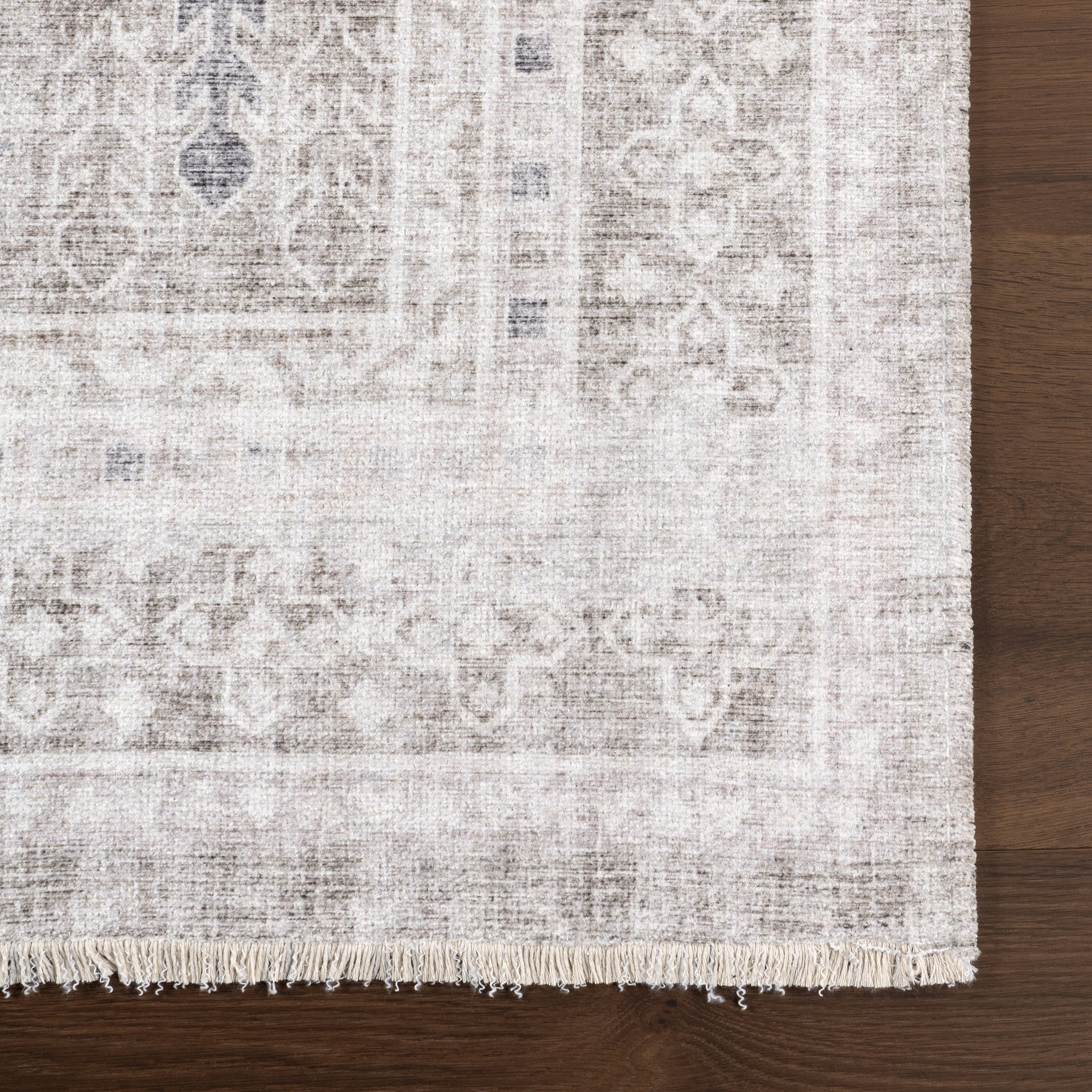 Agatha Fringed Medallion Washable Rug - Grey Bohemian Area Rug for Living Room, Bedroom & Home Decor