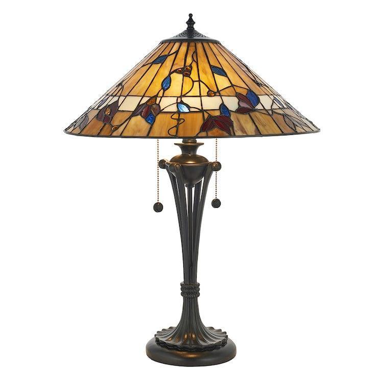 Antique-Style Bernwood Tiffany Table Lamp - Stained Glass Shade, Handcrafted Metal Base - Perfect for Living Room, Bedroom, or Office Decor