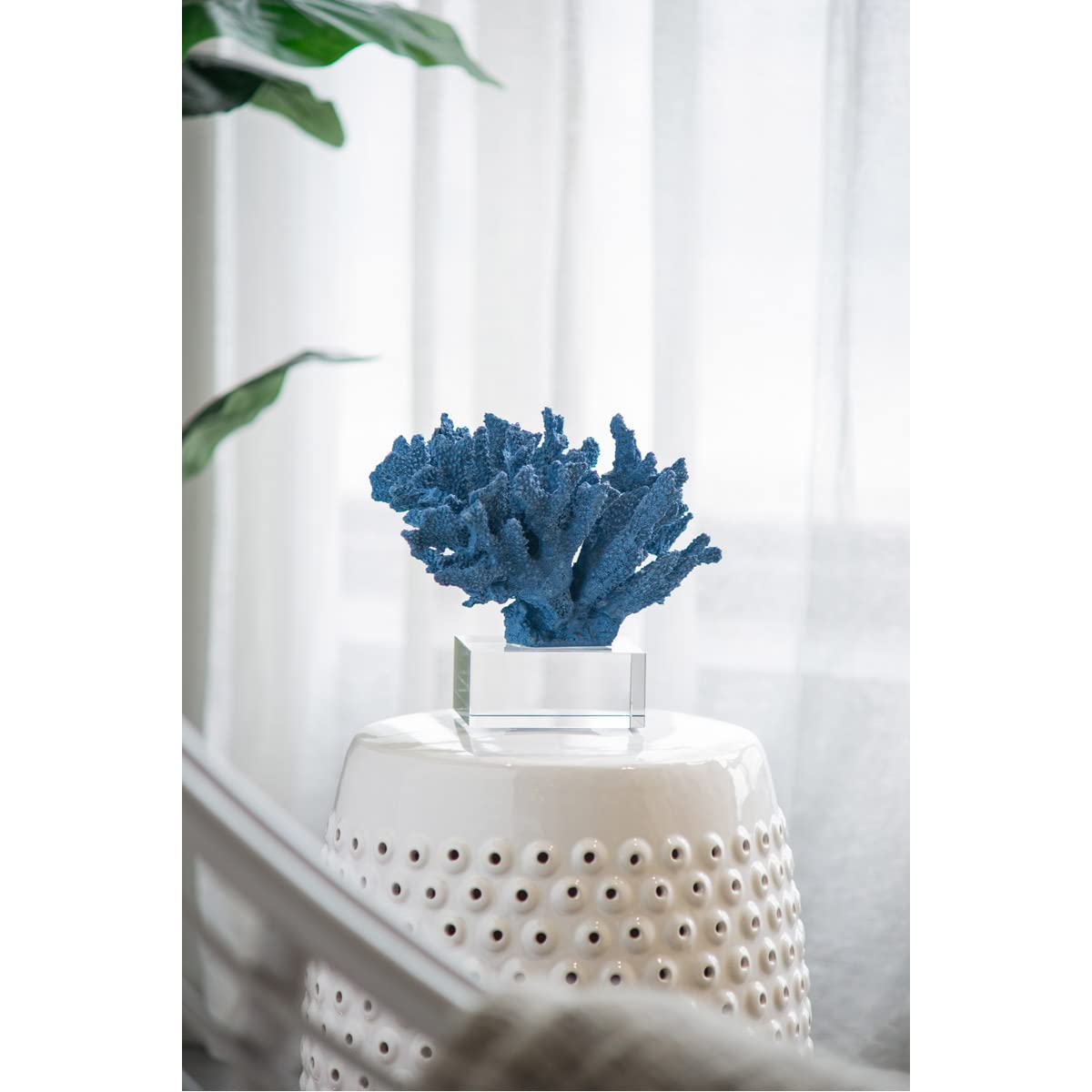 Blue Coral Sculpture with Glass Base - 10
