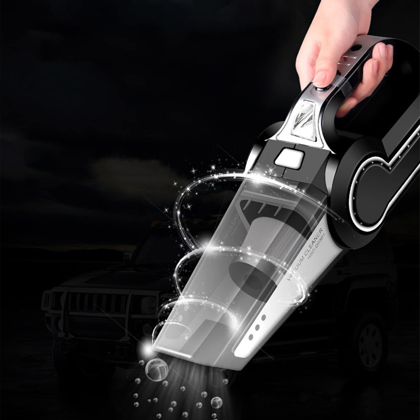 4 in 1 Car Vacuum Cleaner - Handheld Car Vacuum with 12V Air Compressor, Tire Inflator & LED Light - Portable Multi-Functional Auto Cleaning Kit for Car, Truck, RV & Boat Interior Cleaning