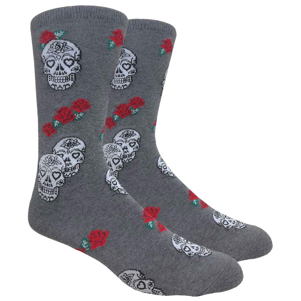 Men's Skull and Rose Print Novelty Socks - Gothic Punk Style Crew Socks for Casual Wear, Cosplay & Halloween Costumes