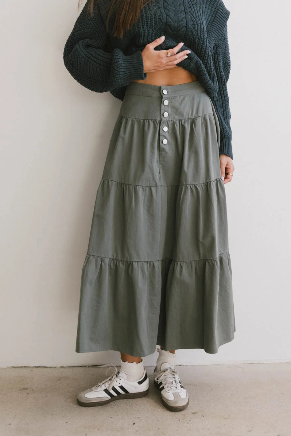 Luna Tiered Maxi Skirt in Sage Green - Flowy Boho Long Skirt for Women - Perfect for Beach, Summer Outfits & Festivals
