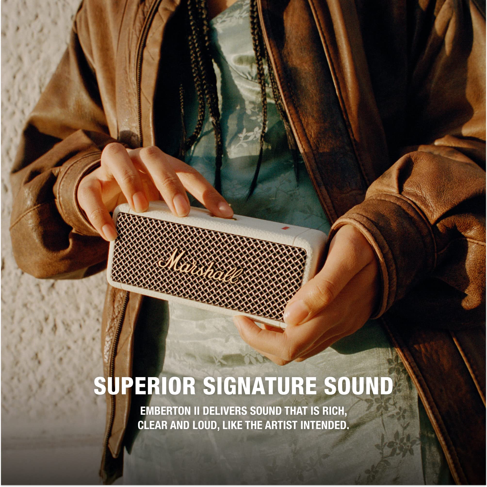 Marshall Emberton II Portable Bluetooth Speaker - Wireless Waterproof Speaker with 20+ Hours Playtime, IPX7 Rating, Compact Travel Speaker for Outdoor, Beach, Camping & Home Use (Cream)