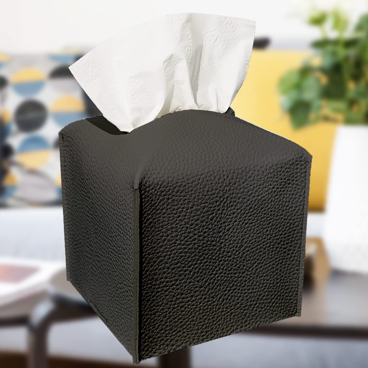 Premium PU Leather Square Tissue Box Cover - Modern Decorative Organizer for Bathroom, Office, Desk & Car (5