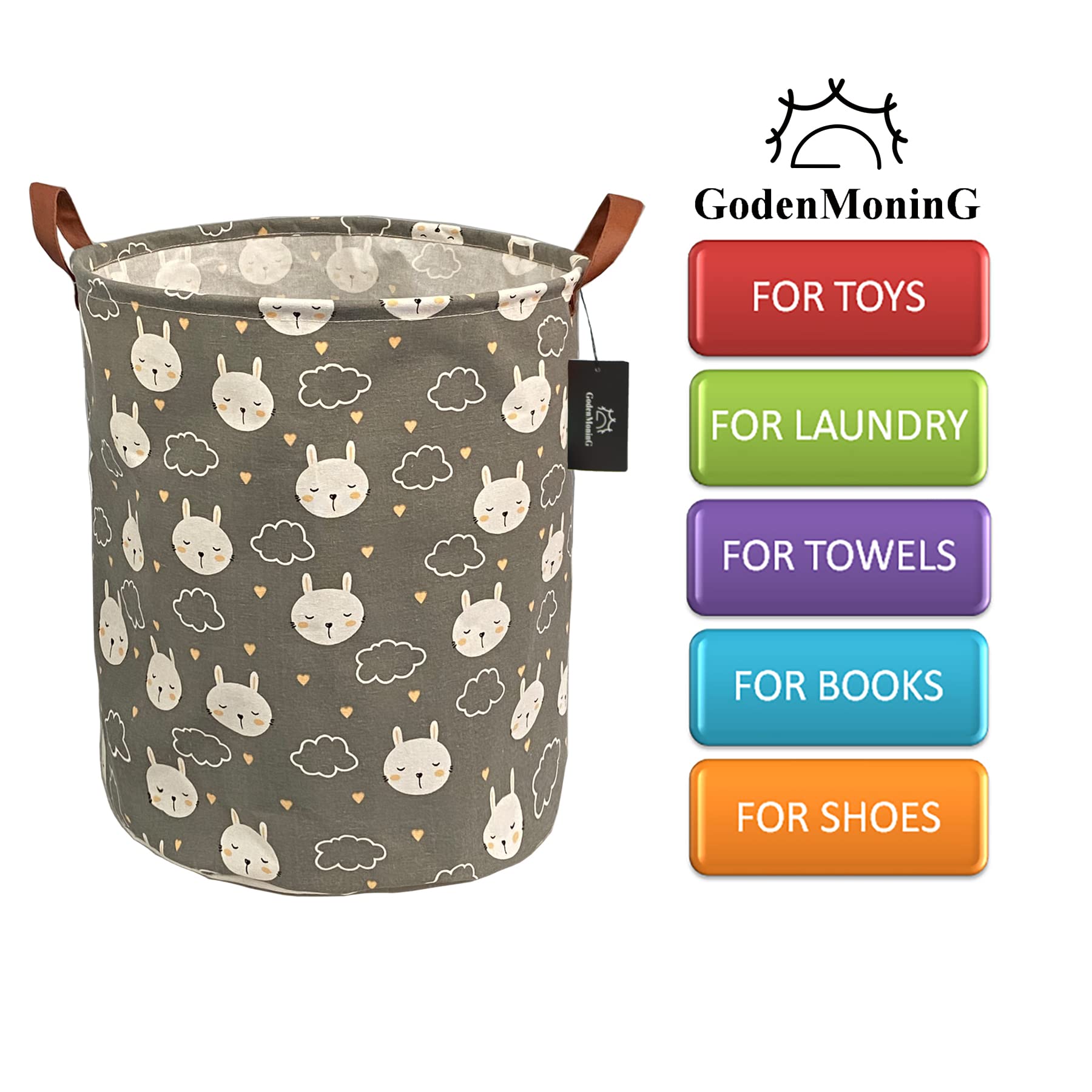 Foldable Laundry Hamper Basket - Large Waterproof Collapsible Storage Bin with Handles for Home Organization, Nursery, Toys & Clothes (Grey Bunny) | Perfect for Small Spaces, Kids Room & Laundry Room Storage
