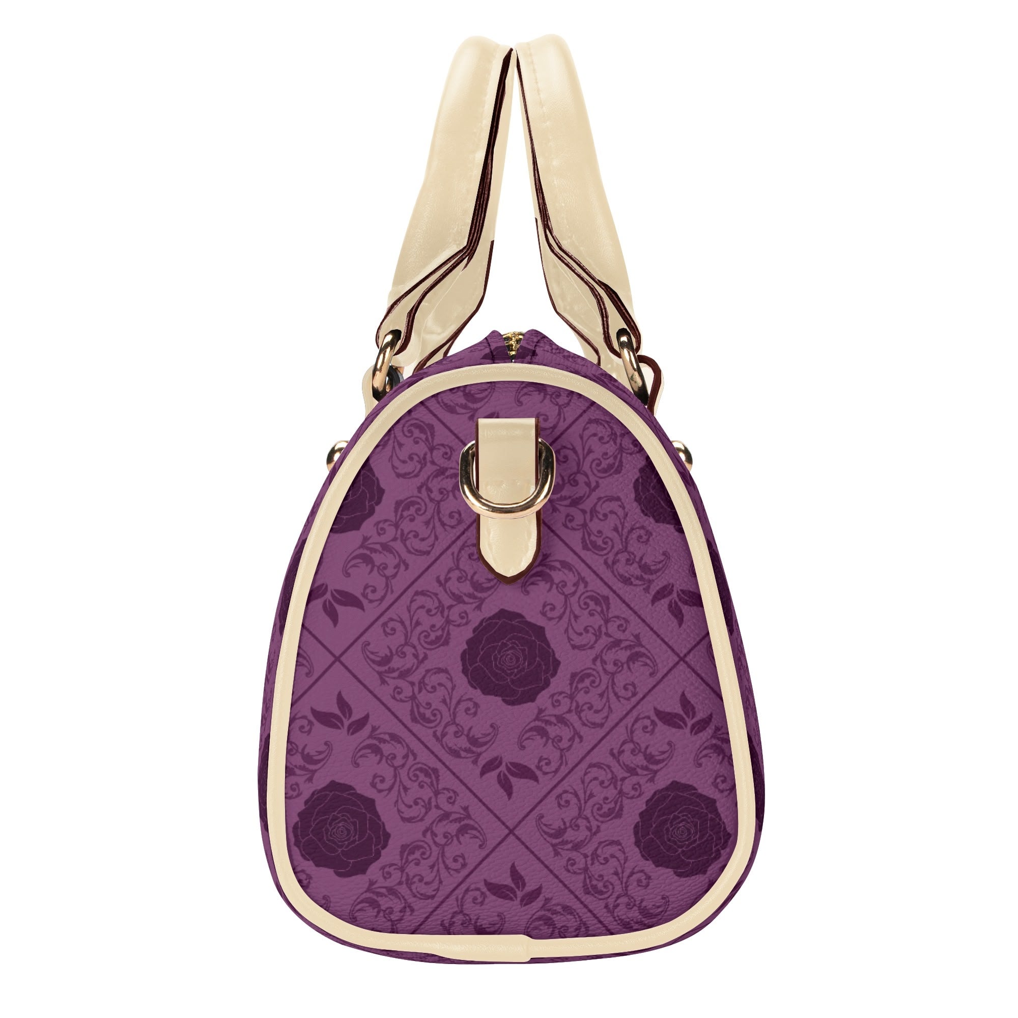 Gothic Purple Flower Leather Mini Boston Handbag for Women - Elegant Gothic Style Crossbody Purse for Daily Use, Parties & Date Nights