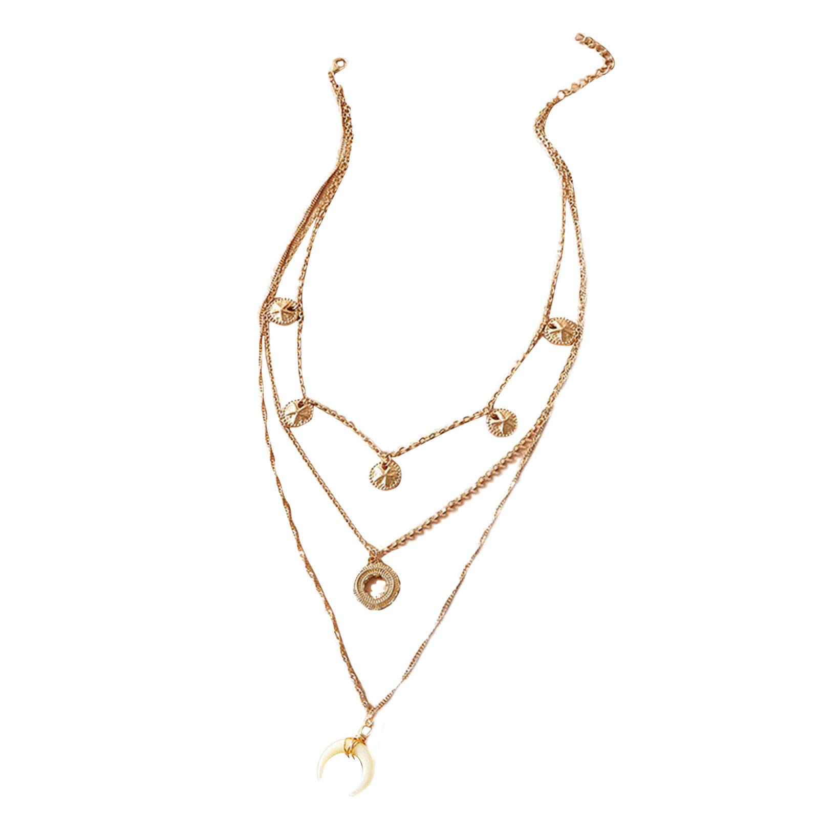 Elegant Pearl Chain Necklace for Women - Star Pendant Clavicle Circle Moon Layered Necklace Jewelry | Perfect for Date Night, Wedding, Anniversary Gifts & Everyday Wear