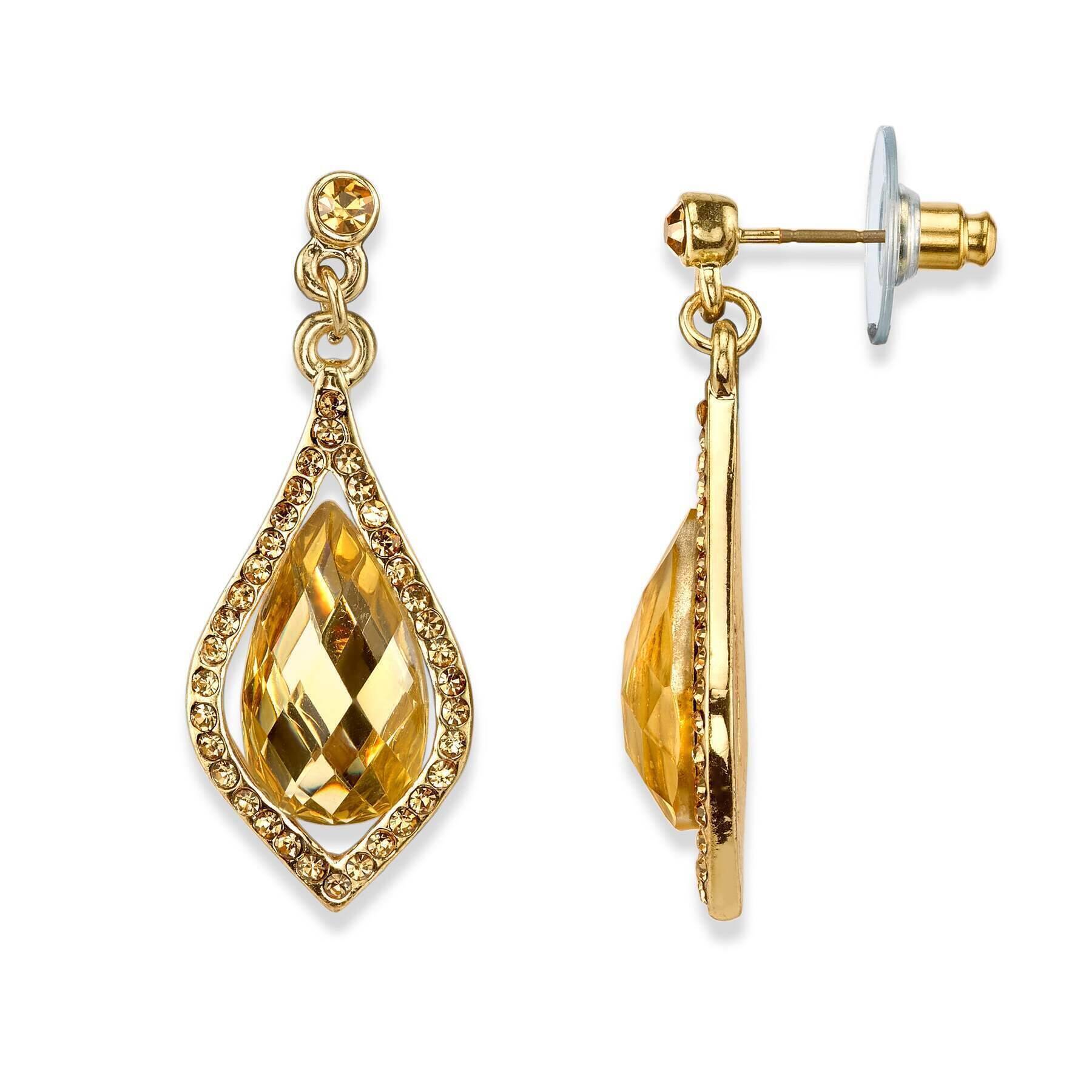 1928 Jewelry Caged Light Topaz Briolette Multi Crystal Drop Earrings for Women - Vintage Style Dangle Earrings for Party, Wedding & Evening Wear