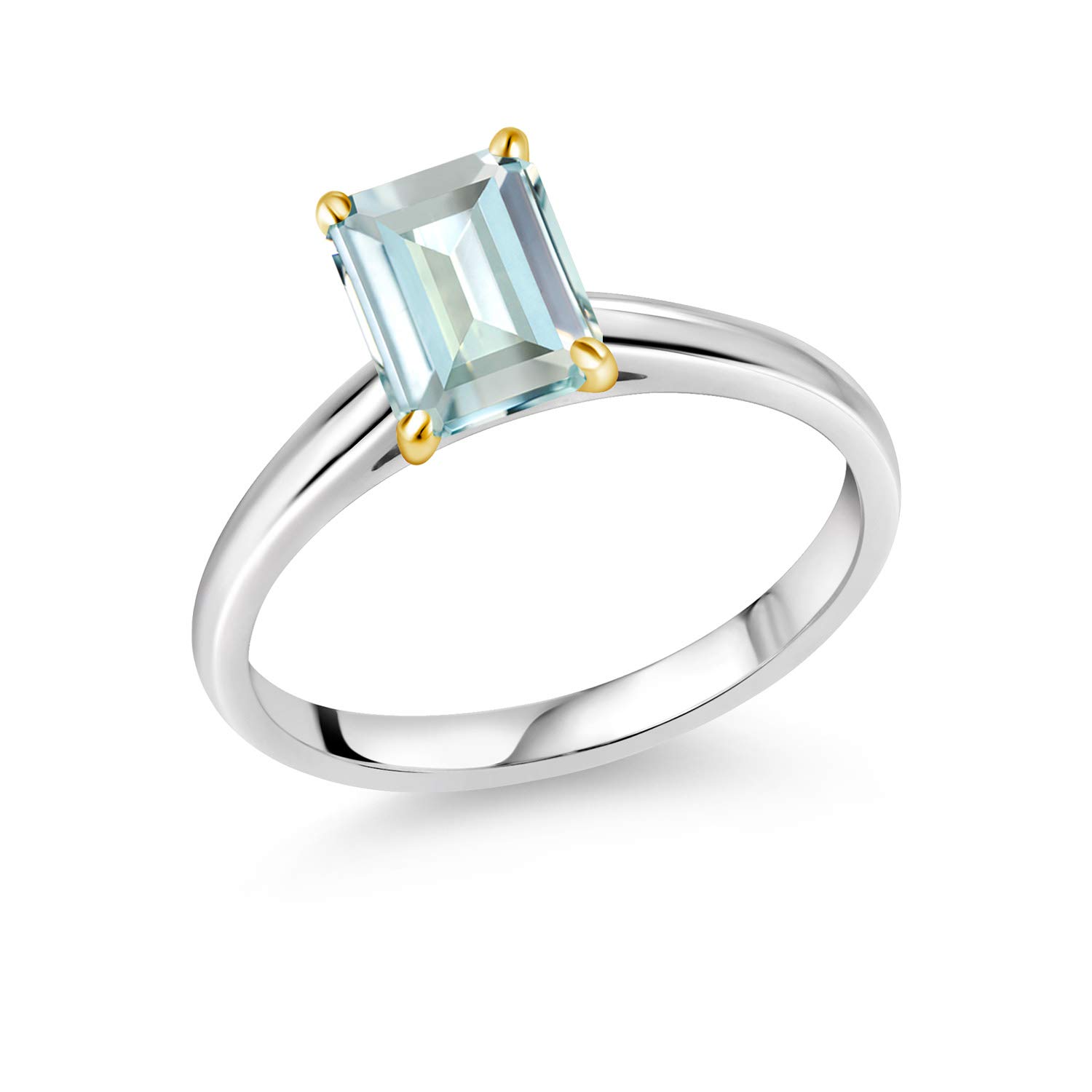 1.40 Ct Sky Blue Aquamarine 10K White Gold Ring with Yellow Gold Prongs - Elegant Gemstone Jewelry for Women, Perfect for Engagement, Wedding, Anniversary & Special Occasions