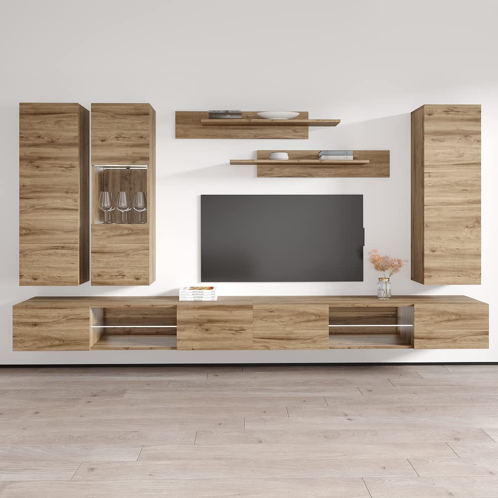 Modern Oak Wall-Mounted TV Stand with Storage Shelves - EF5 33