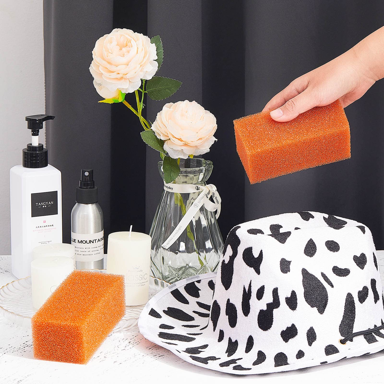 6-Piece Felt Hat Cleaning Sponges Kit - Premium Western Hat Brush Cleaner for Cowboy & Cowgirl Hats - Orange Household Cleaning Sponges for Gentle Hat Care - Perfect for Rodeo, Horseback Riding & Outdoor Events