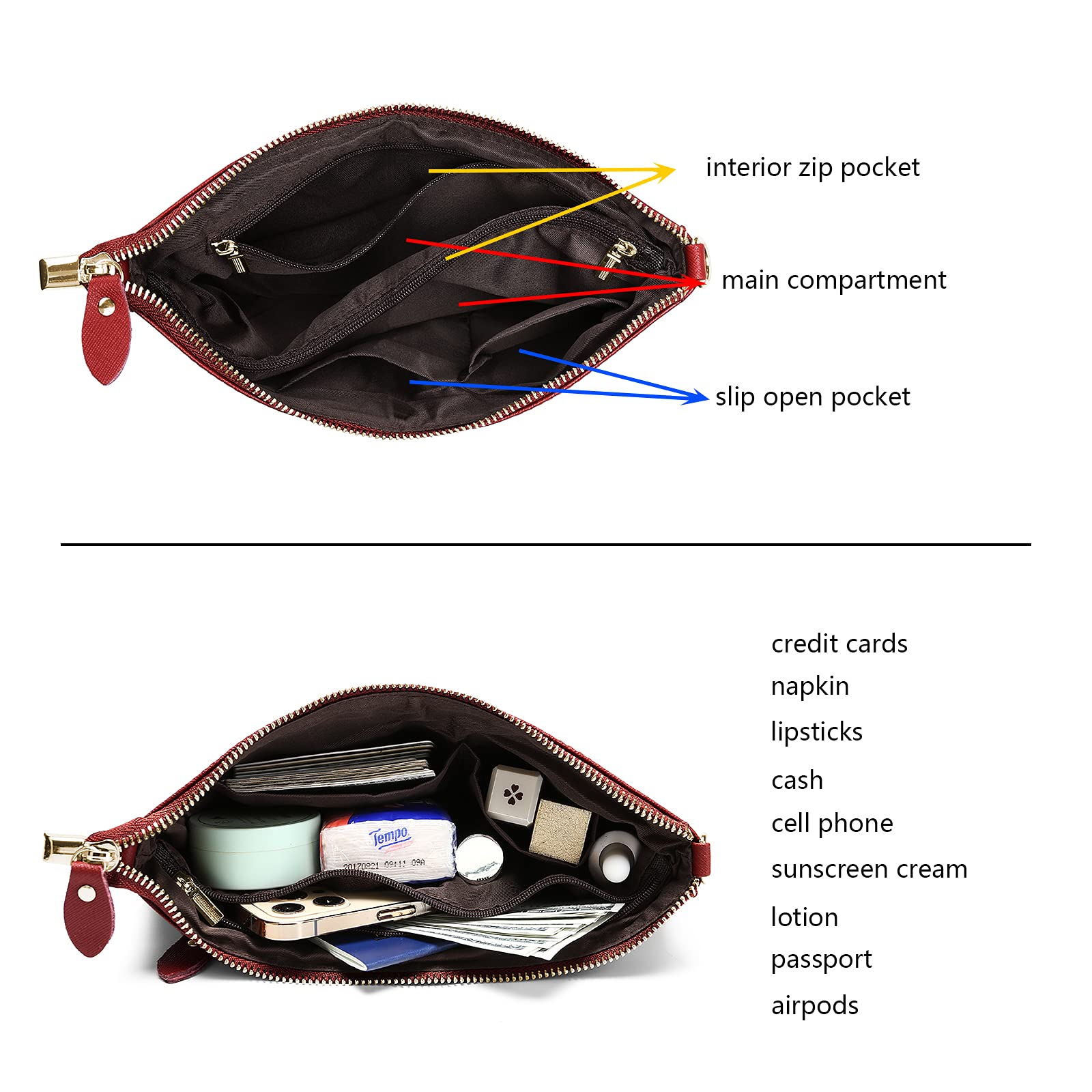 YALUXE Genuine Leather Wristlet Handbag for Women - Slim Crossbody Phone Clutch Purse with Card Slots & RFID Protection | Perfect for Everyday Use, Travel, and Night Out
