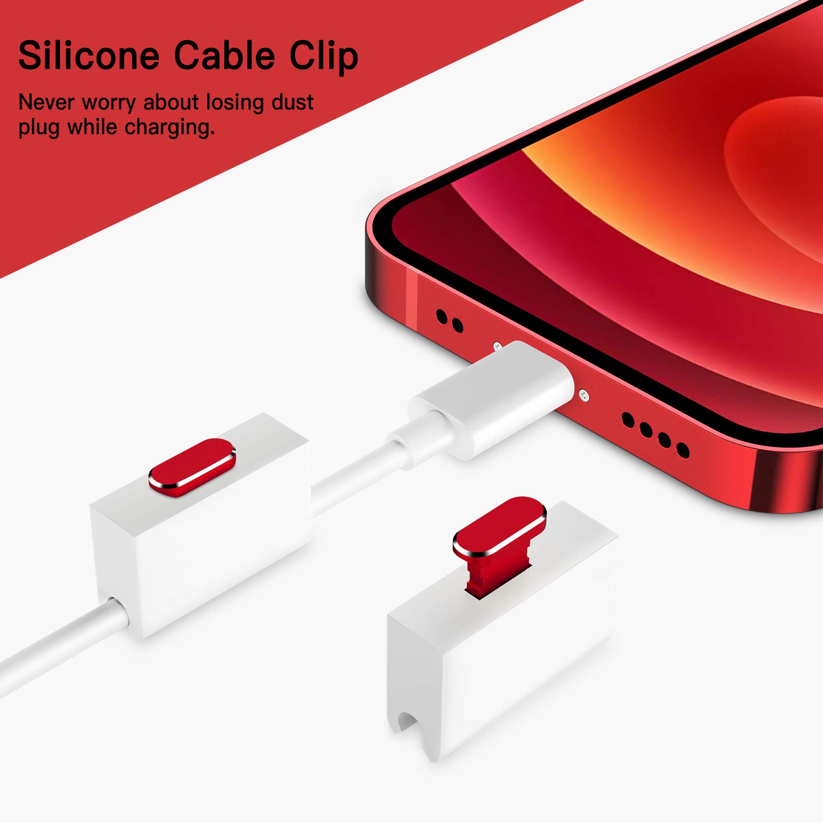 2 Pack Anti Dust Plugs for iPhone 13 Pro Max/14/12 Mini/11/XS/XR/X/8 Plus/SE 2020/2022 & iPad Mini/Air - 8 Pin Charging Port Covers with Mini Storage Box (Red) - Protect Your Device from Dust & Debris While Traveling or Storing