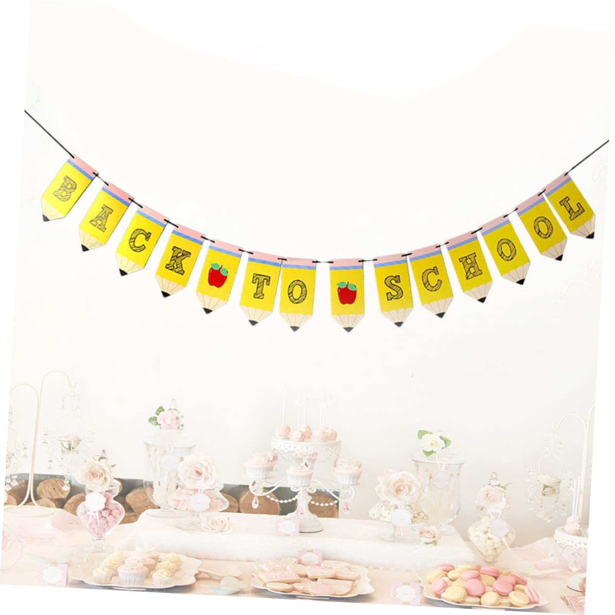 STOBAZA First Day of School Decorations - 12 Pack Party Pull Flags & Banners for Back to School Season - Perfect for Classroom Decor, Welcome Back Parties & Photo Booths