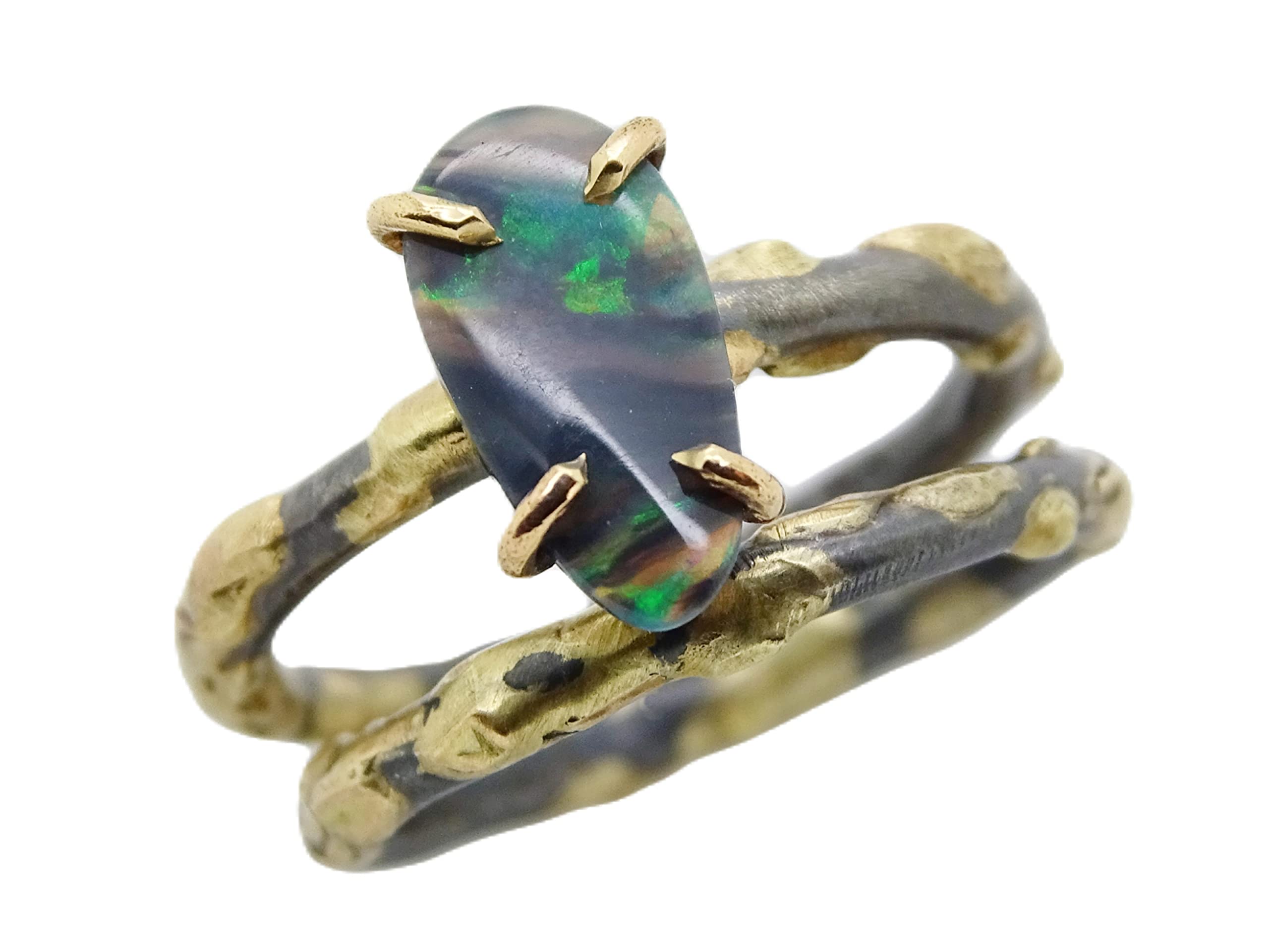 Black Opal Ring Gold & Silver, Opal Wedding Ring Set, Dainty Opal Viking Engagement Ring, Molten Opal Jewelry – Anniversary Gift for Her, Perfect for Weddings, Proposals & Special Occasions