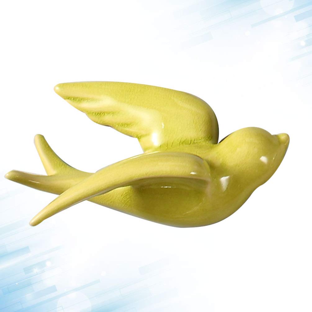 VOSAREA Ceramic Flying Birds Wall Decor - Handcrafted Sparrow & Swallow Sculptures for Home & Garden - Yellow Bird Figurines for Living Room, Bedroom, Patio Decor - Perfect for Boho, Farmhouse & Nature-Inspired Interior Design