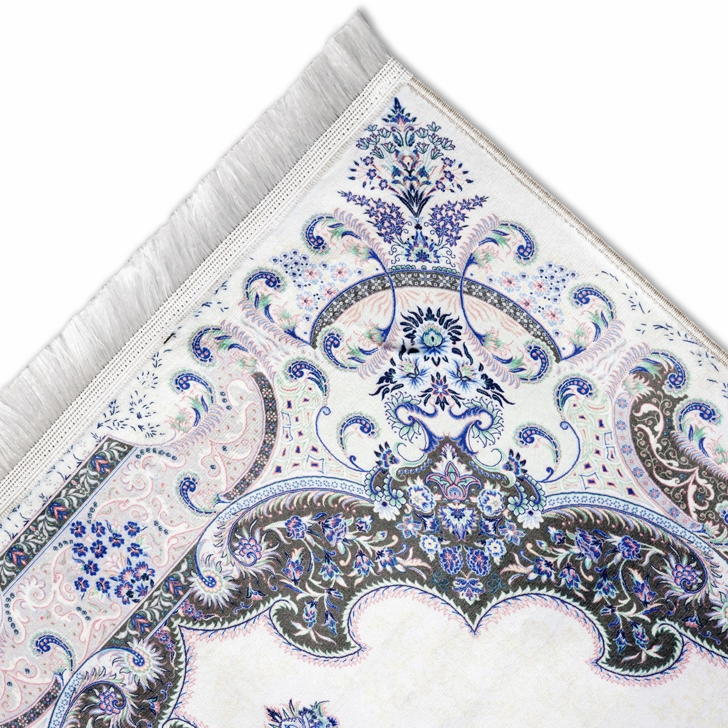 Premium Muslim Prayer Mat - White & Blue Diamond Design for Home, Mosque & Travel - Non-Slip & Portable Islamic Prayer Rug