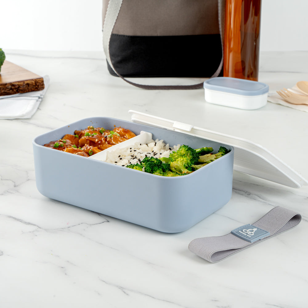 Bento Tek 34 oz Blue Buddha Box Lunch Container with White Lid - 7.5