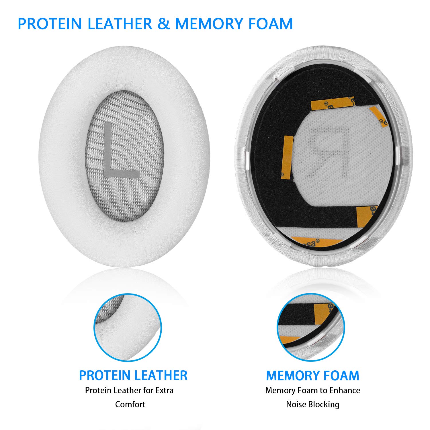 Premium Replacement Earpads for Bose Noise Cancelling Headphones 700 - Protein Leather & Memory Foam Cushions (White) | Comfort Upgrade for Bose NC700 Wireless Bluetooth Headphones | Perfect for Travel, Work & Home Use
