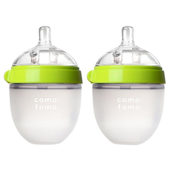 Comotomo Natural Feel Baby Bottle 2-Pack, Green, 5oz (150ml) - BPA-Free, Anti-Colic, Easy to Clean for Newborns & Infants - Perfect for Breastfeeding & Formula Feeding at Home or On-the-Go