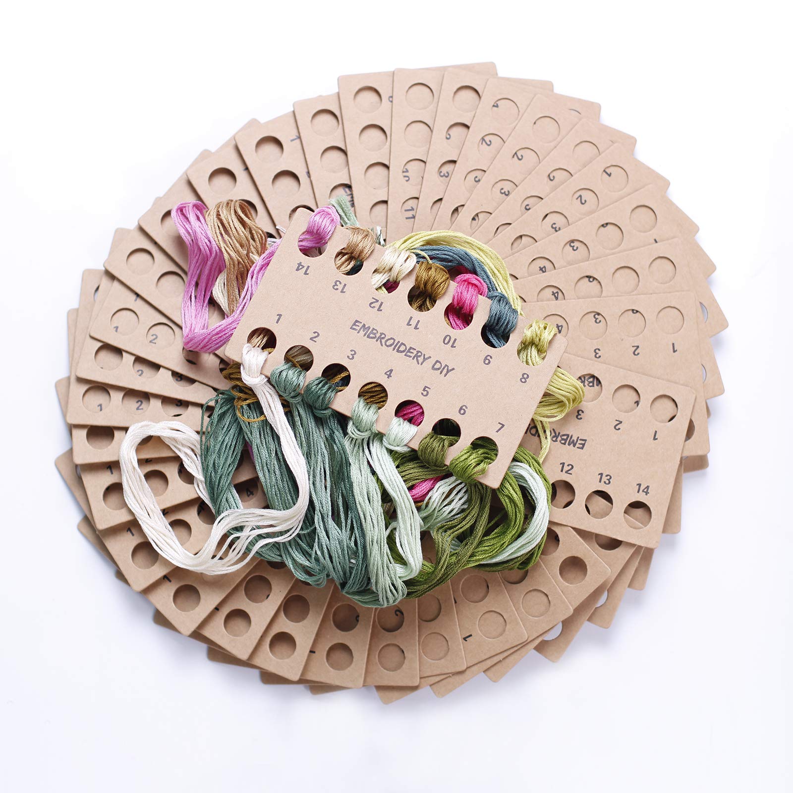 50 Pack Brown Paper Embroidery Floss Keeper - 14 Position Thread Organizer for Cross Stitch, Needlework & Craft Storage | Perfect for Sewing Studio, DIY Projects & Classroom Organization