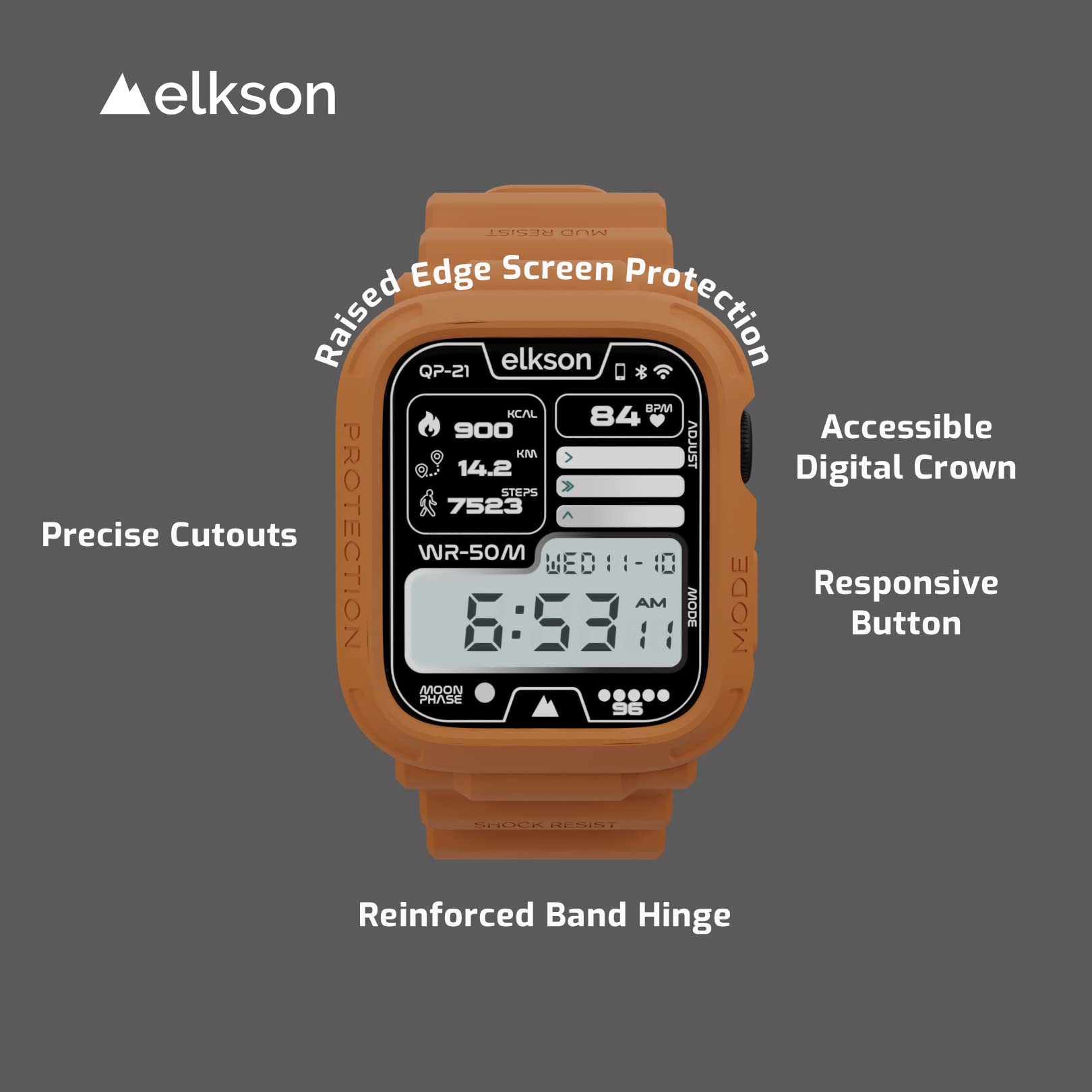 Elkson Rugged Apple Watch Band 41mm 40mm with Protective Bumper Case - Compatible with Apple Watch SE & Series 9/8/7/6/5/4 - Durable Sport Military Design for Men & Women (Orange) - Shockproof & Sweatproof - Perfect for Outdoor Activities, Workouts, Hiking, Running, Gym & Adventure Sports - Ideal for Active Lifestyles, Travel & Everyday Wear