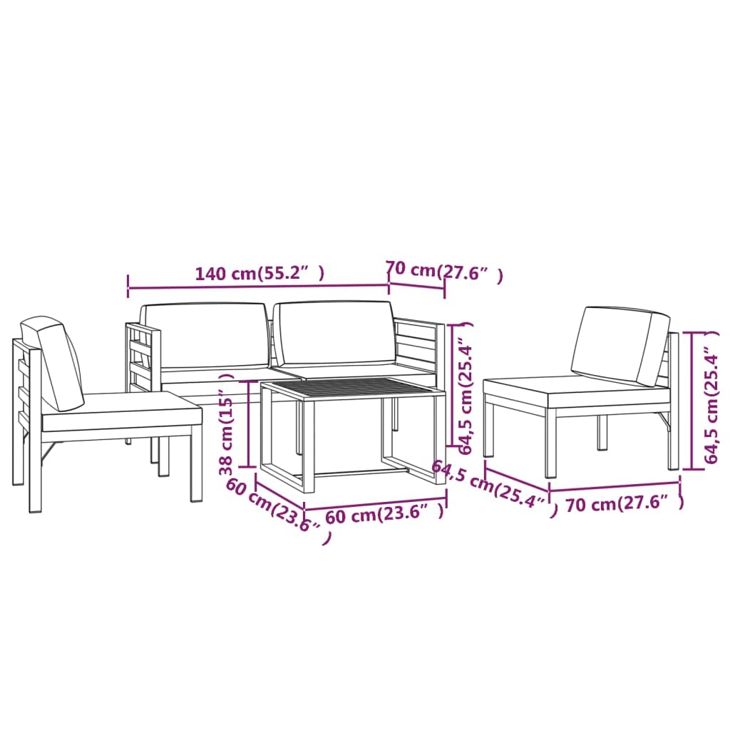 vidaXL 5-Piece Outdoor Lounge Set with Comfortable Cushions & Pillows - Durable Aluminum Patio Furniture in Anthracite - Weather-Resistant & Easy to Clean - Perfect for Backyard, Garden, Poolside or Terrace Relaxation