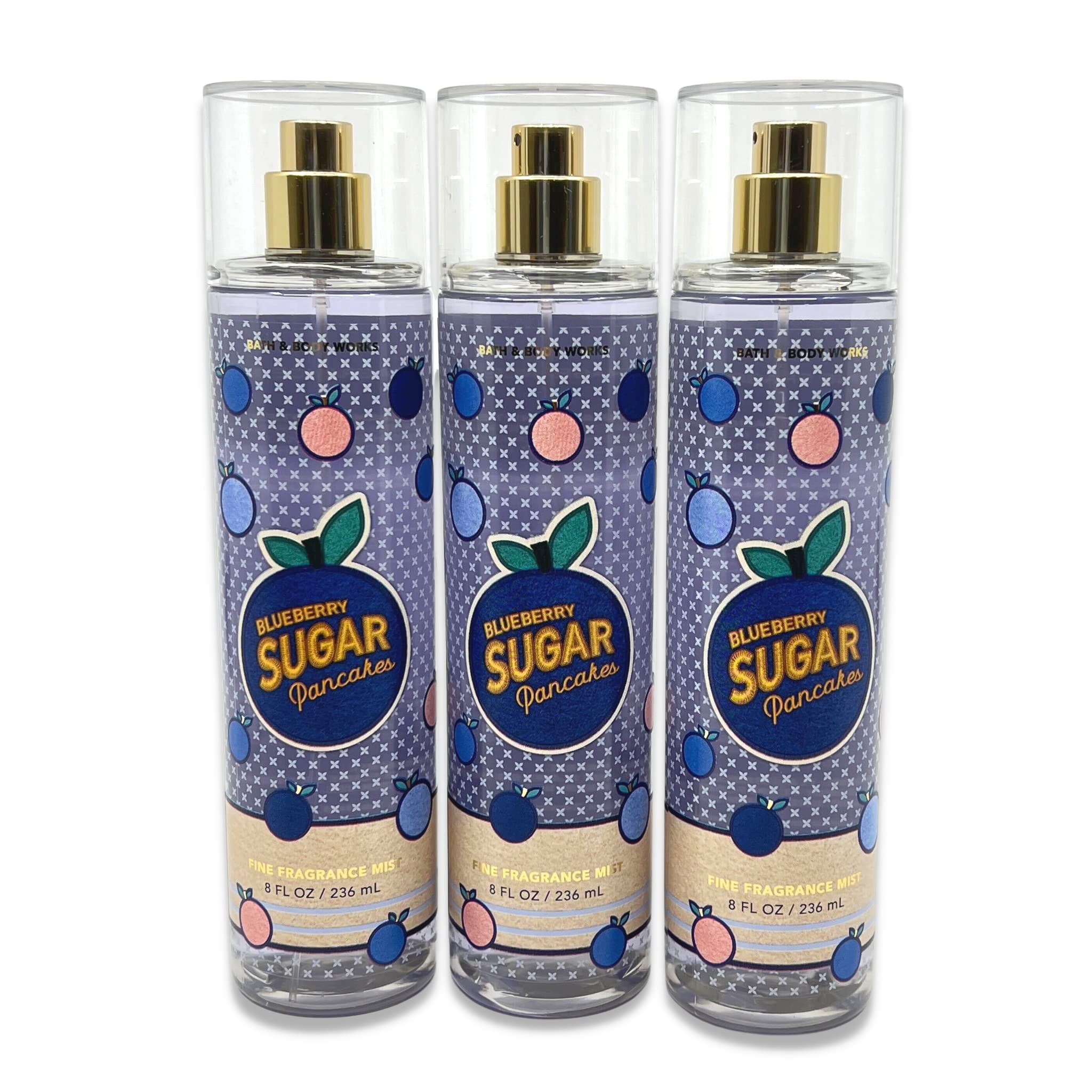 Bath & Body Works Blueberry Sugar Pancakes Fine Fragrance Mist 3-Pack | Sweet Berry Scent Body Spray for Women | Perfect for Daily Use, Gifts & Special Occasions