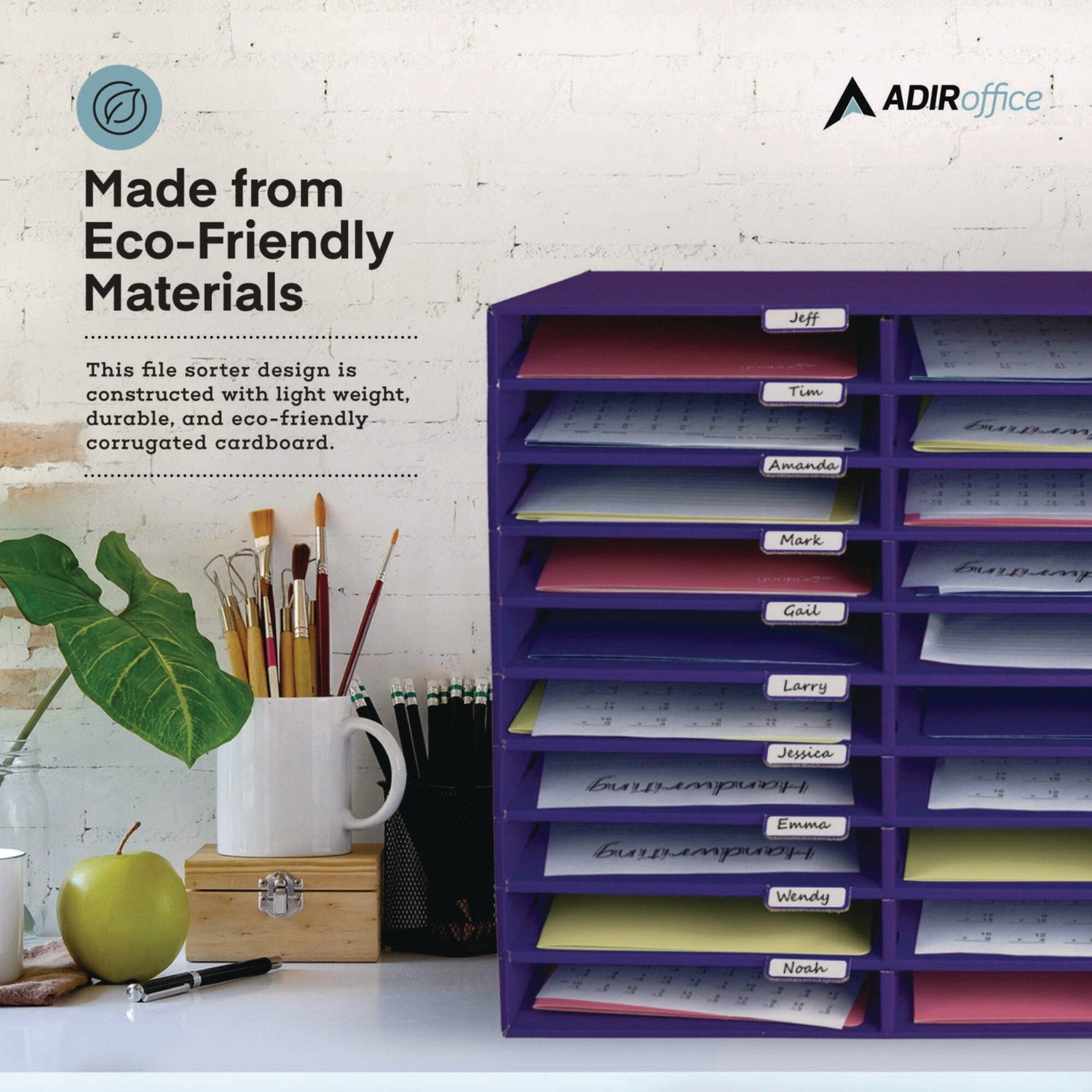 AdirOffice File Organizer with 30 Sections - Letter Size Hanging File Folder Holder (32 x 13 x 21 Inches) - Purple Classroom Literature Organizer for Teachers, Students & Office Use