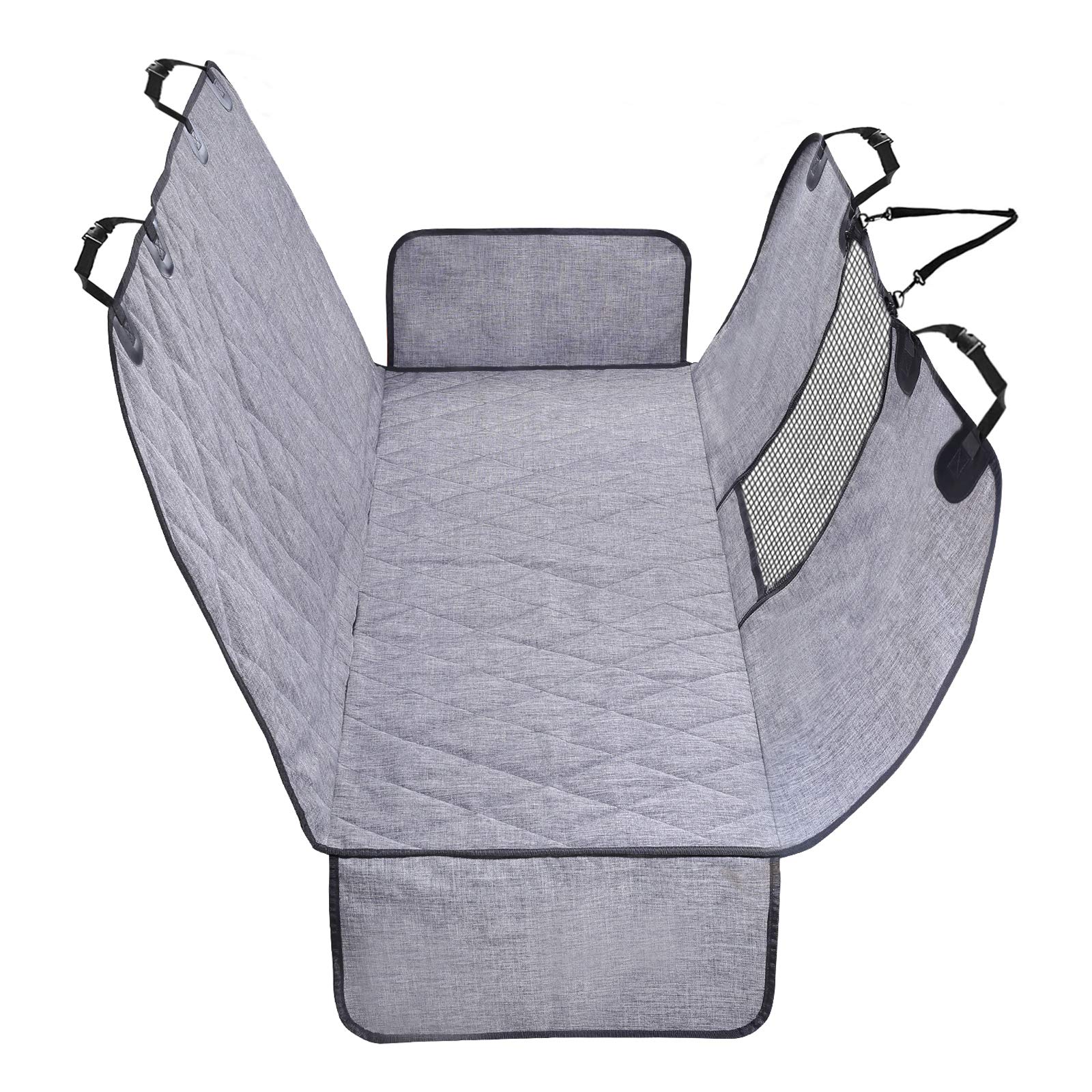VIVAGLORY Waterproof Dog Car Seat Cover with Mesh Window - Non-Slip Hammock Style Pet Seat Protector for Back Seat & Trunk, Convertible Bench Cover with Extra Straps & Buckles (Heather Black) - Perfect for Road Trips, Vet Visits & Outdoor Adventures