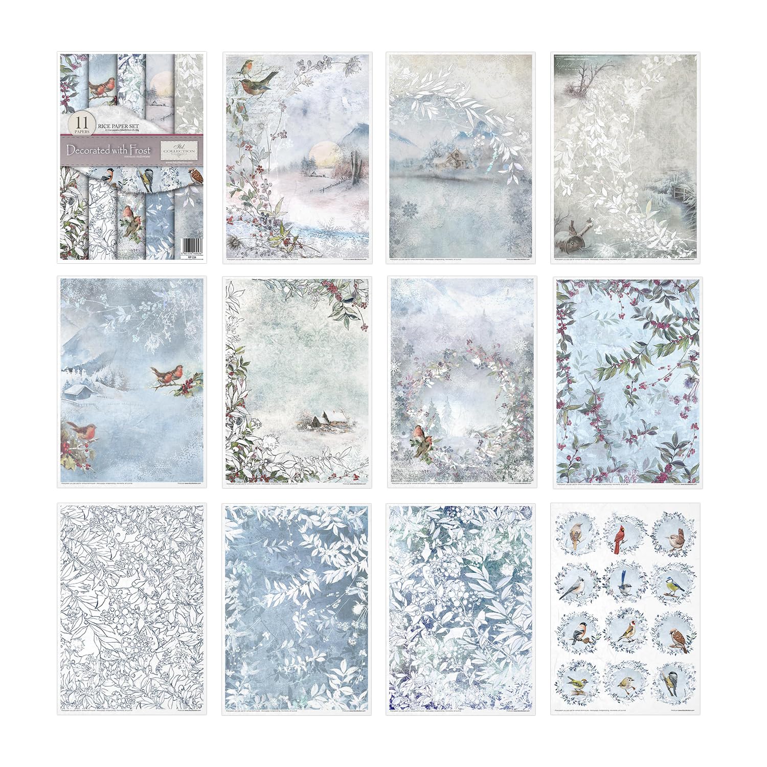Premium Rice Paper for Art & Craft - Frost Decorated RP034 (29.7 x 21 cm) - Perfect for Scrapbooking, Calligraphy & DIY Home Decor