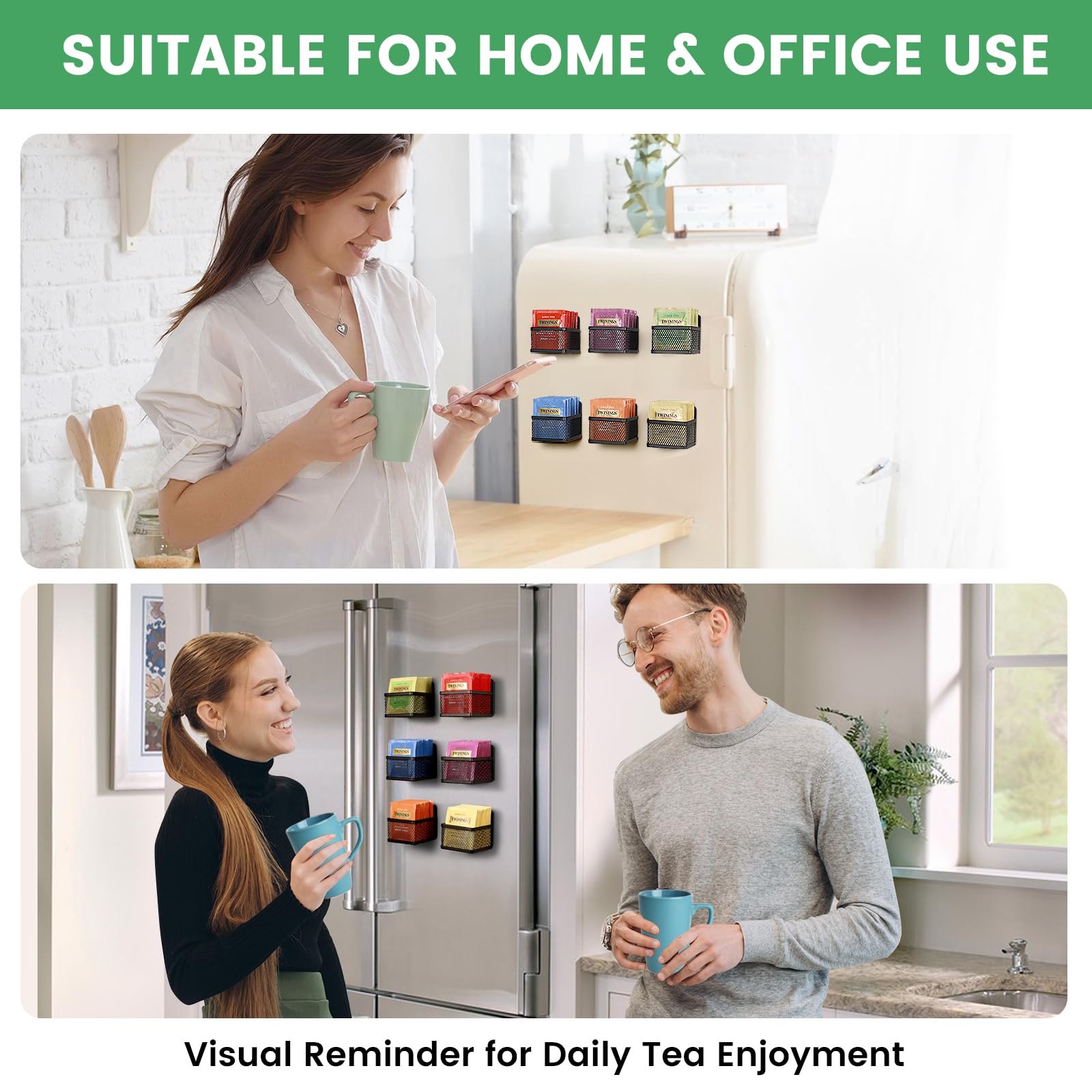 6-Piece Magnetic Tea Bag Organizer - Metal Tea Storage for Refrigerator, Kitchen Shelf & Countertop | Space-Saving & Stylish | Perfect for Tea Lovers, Small Kitchens & Organized Pantries