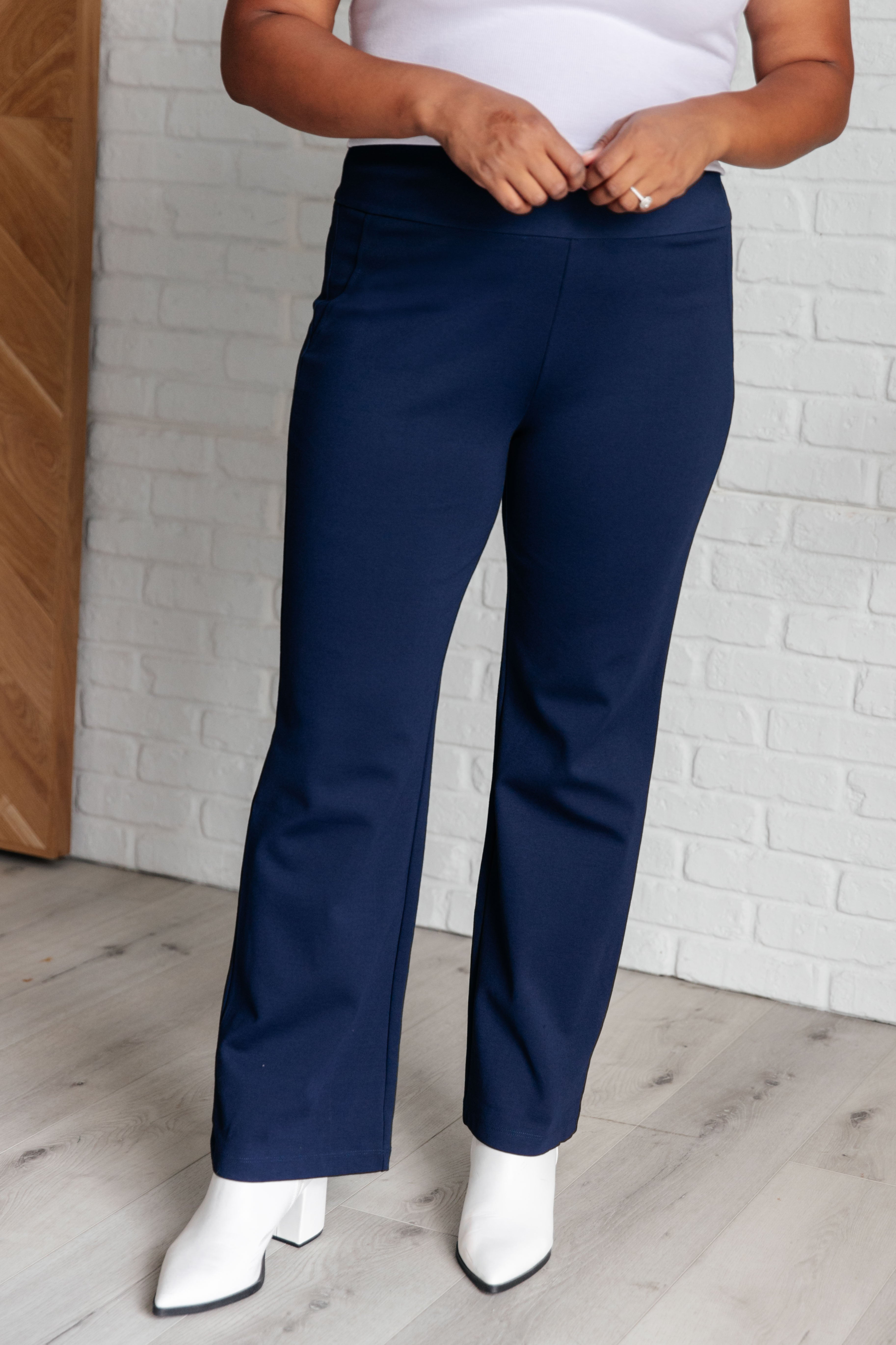 Magic Straight Leg Pants for Women - Navy Blue High Waisted Trousers | Comfortable Office Pants & Casual Wear for Work & Everyday Outfits