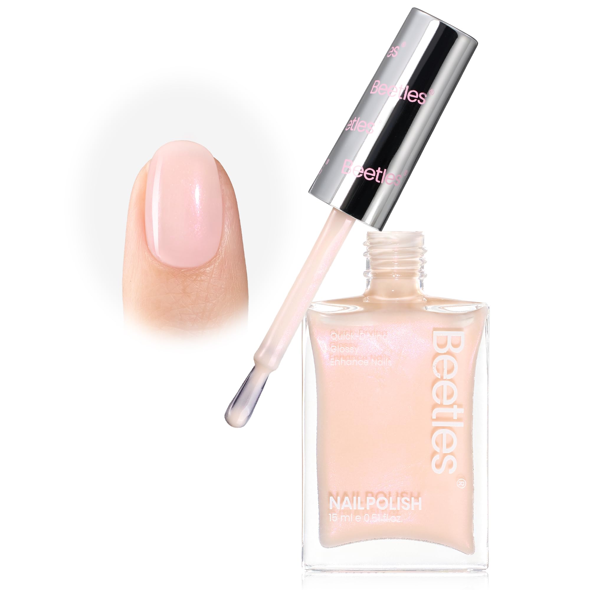 Beetles Nail Polish - Natural Nude Shimmer Nail Concealer, Fast Drying Strengthening Treatment for Thin & Damaged Nails (0.51 Fl Oz) | Perfect for Manicures, Pedicures & At-Home Nail Care