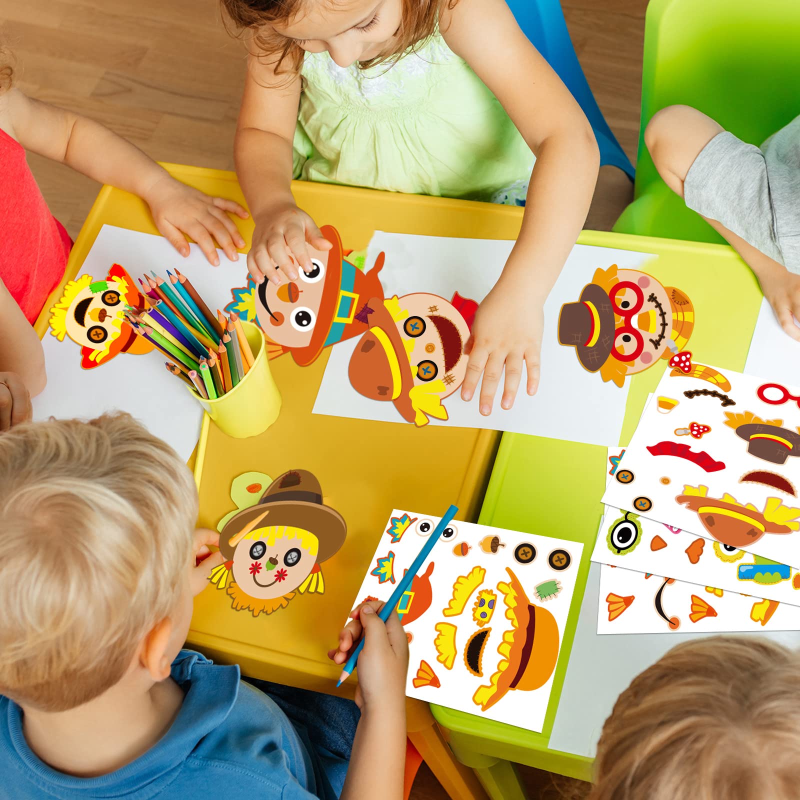 30 Pcs Thanksgiving Fall Craft Kit for Kids - DIY Scarecrow Head Making Set, Autumn Art Supplies for Kindergarten Preschool Classroom, Home School Activities, Party Favors & Holiday Decor