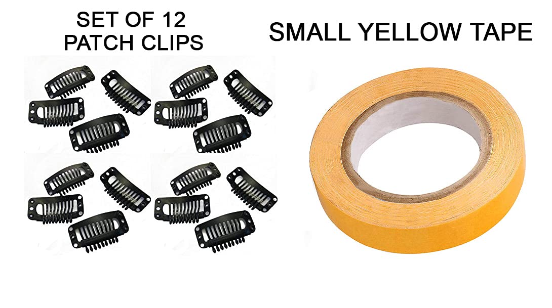 12 Pcs Double Sided Waterproof Wig Tape - Small Yellow Hair Patch Clips for Secure Wig Attachment | Perfect for Cosplay, Daily Wear & Hair Extensions