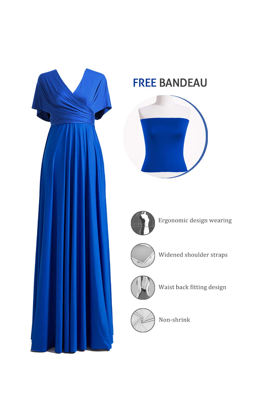 72 Styles Infinity Convertible Bridesmaid Dress - Long Plus Size Multi-Way Twist Wrap Dress with Bandeau | Perfect for Weddings, Parties & Special Occasions
