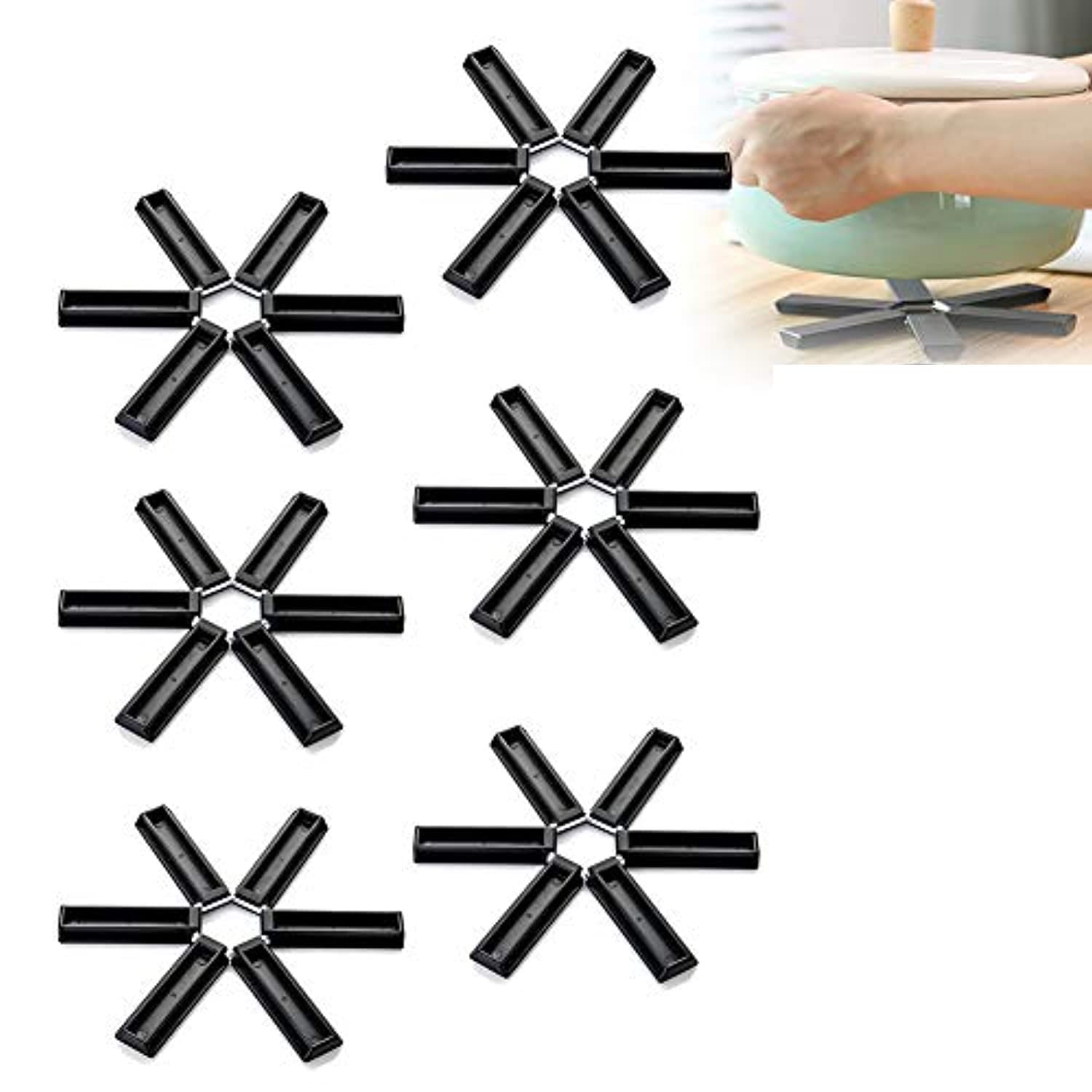 Foldable Silicone Heat Resistant Trivets - Non-Slip Insulated Hot Pot Stands & Table Protectors (6-Pack) - Perfect for Kitchen Countertops, Dining Tables, and Outdoor BBQ Cooking