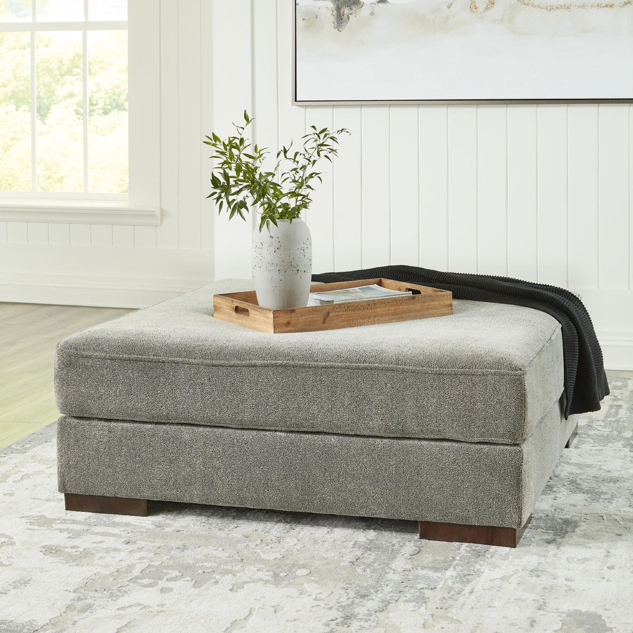 Bayless Oversized Accent Ottoman with Storage - Smoke Gray Tufted Footrest Stool for Living Room, Bedroom & Home Decor