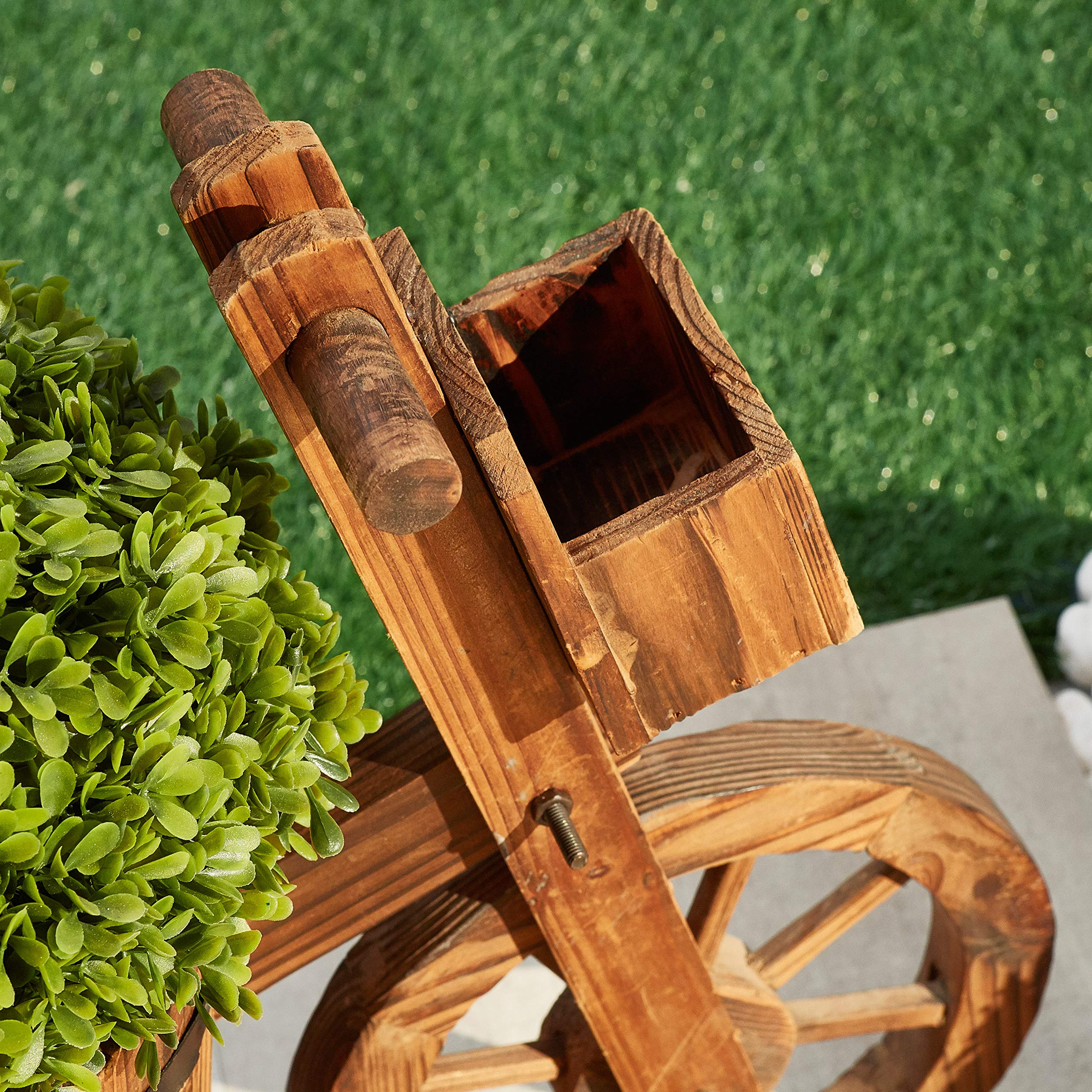 LOKATSE HOME Wooden Barrel Tricycle Planter Wagon - Rustic Garden Decor for Outdoor & Indoor Use - Perfect for Flowers, Plants, and Home Decoration - Brown