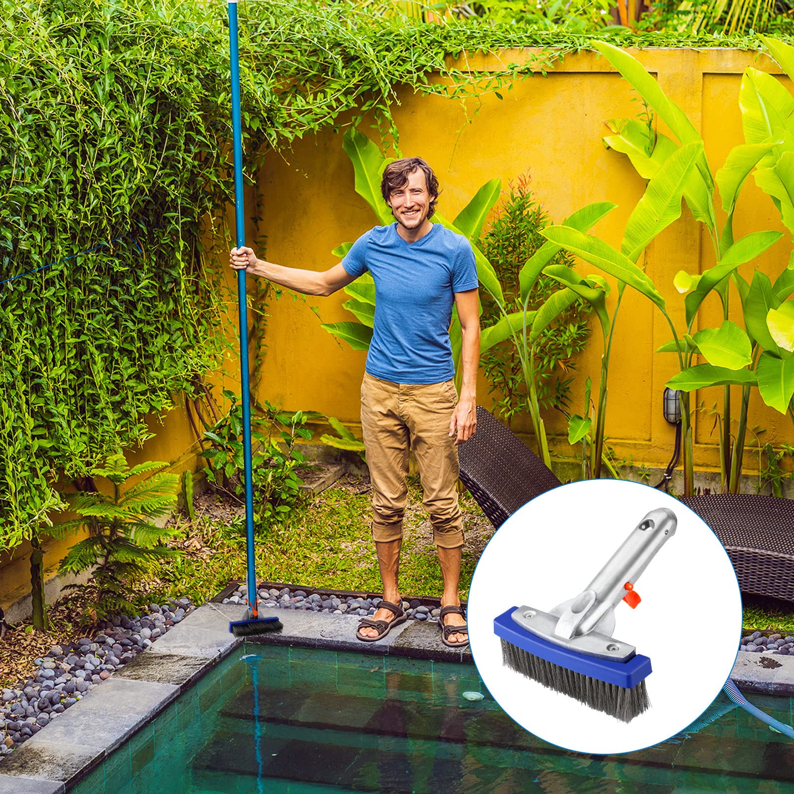 **Gejoy 3-Pack 5.5 Inch Heavy Duty Pool Brush Head – Stainless Steel Bristles & Aluminum Handle – Compatible with Most Pool Poles – Perfect for Cleaning Algae & Debris in Swimming Pools, Spas, and Inground Pools**
