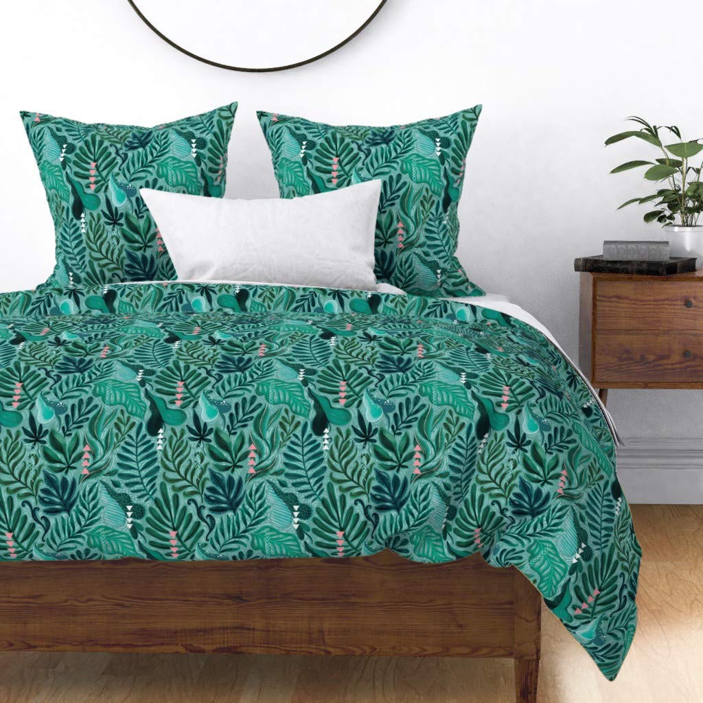 Tropical Bohemian Duvet Cover Full/Queen - Cotton Sateen Bedding with Banana Leaf & Monstera Print | Perfect for Boho Bedroom Decor & Summer Home Refresh