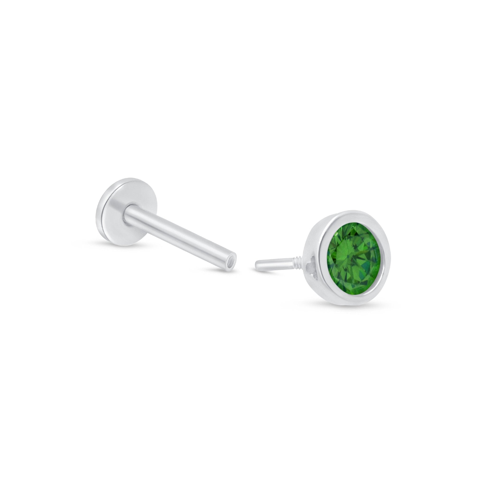 14K White Gold Round Emerald Flat Back Stud Earrings – Bezel Set Gemstone Jewelry for Women, Perfect for Weddings, Parties & Everyday Wear