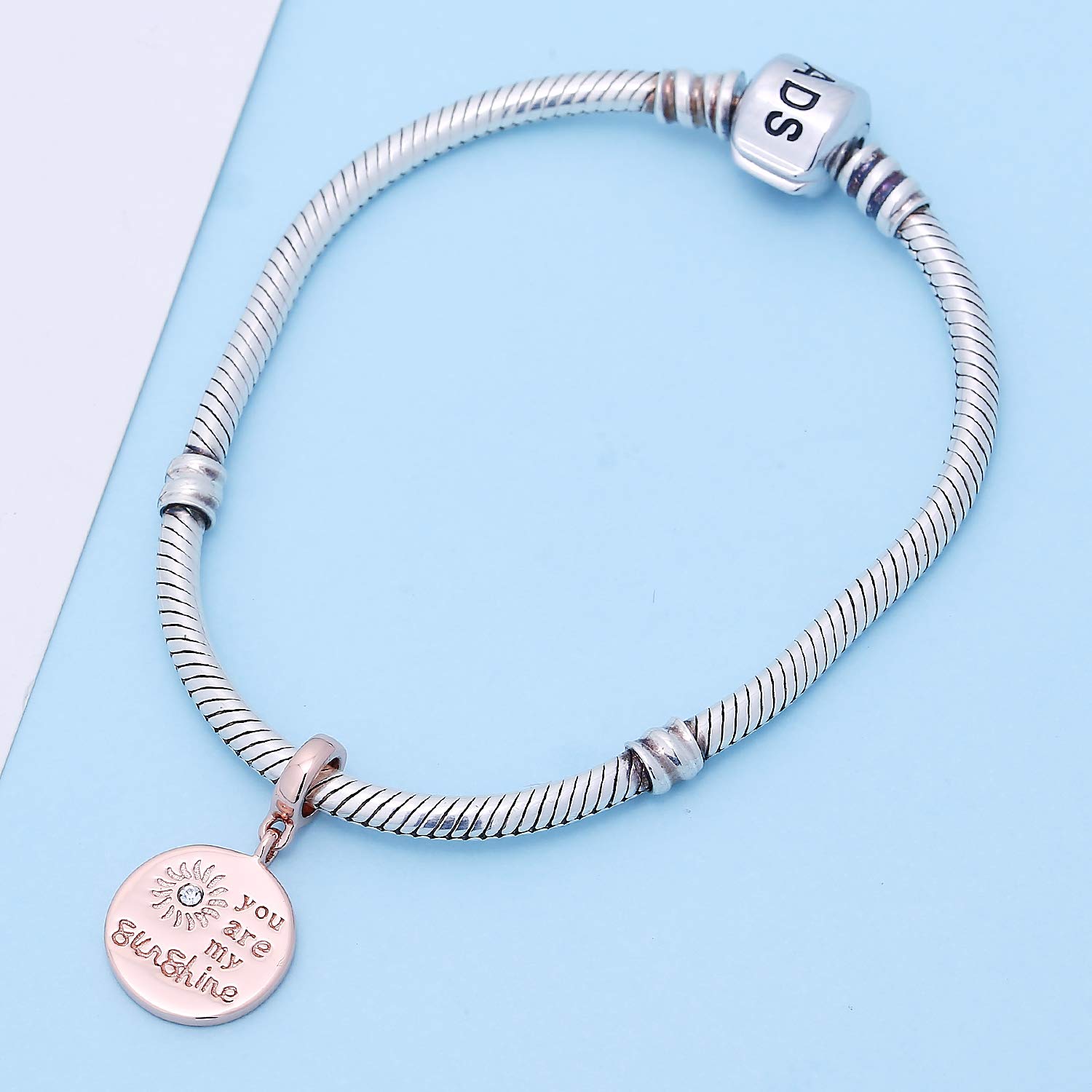 925 Sterling Silver Rose Gold Charms - Crystal Clock, Feather & Pumpkin Carriage Dangling Beads for Jewelry Making, DIY Bracelets & Necklaces - Perfect for Gifts, Parties & Special Occasions