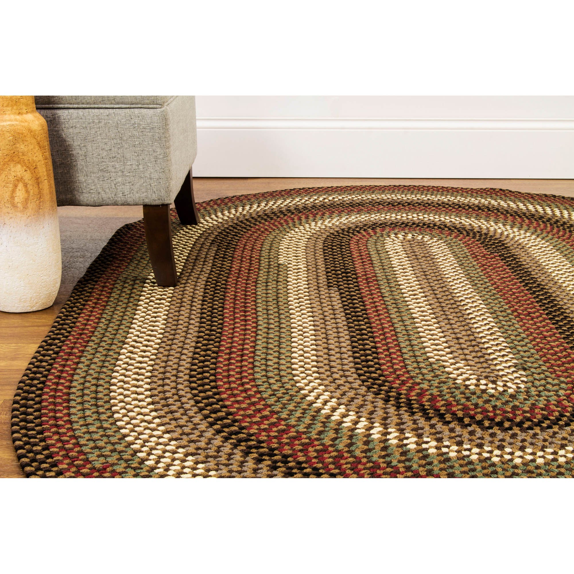 Super Soft Braided Area Rug - 6' X 6' Round Indoor/Outdoor Reversible Washable Rug for Patio, Deck, Living Room - Natural Earth Tone - Santa Maria Design